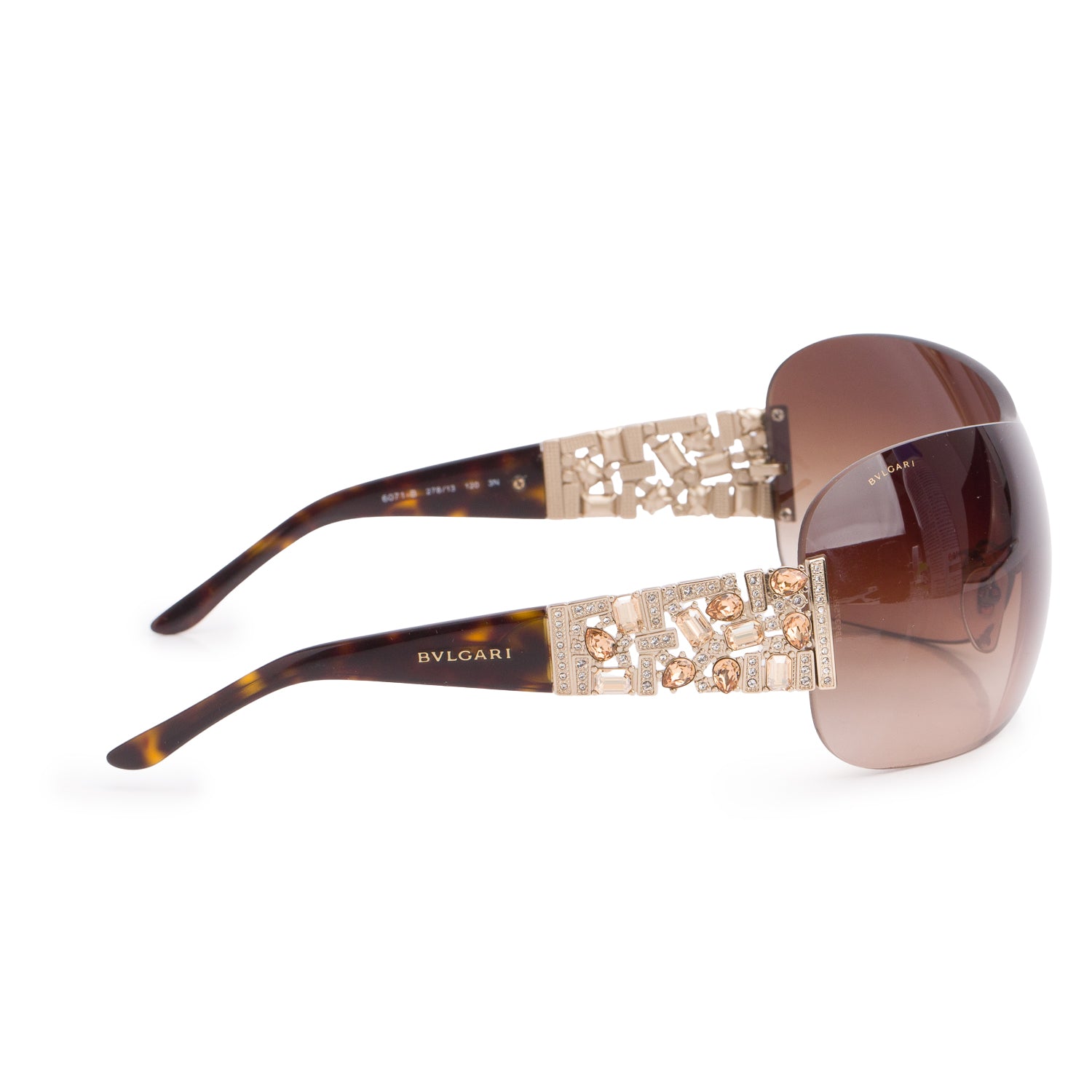 Bvlgari 6071-B Brown Crystal Rimless Shield Sunglasses w/ Case