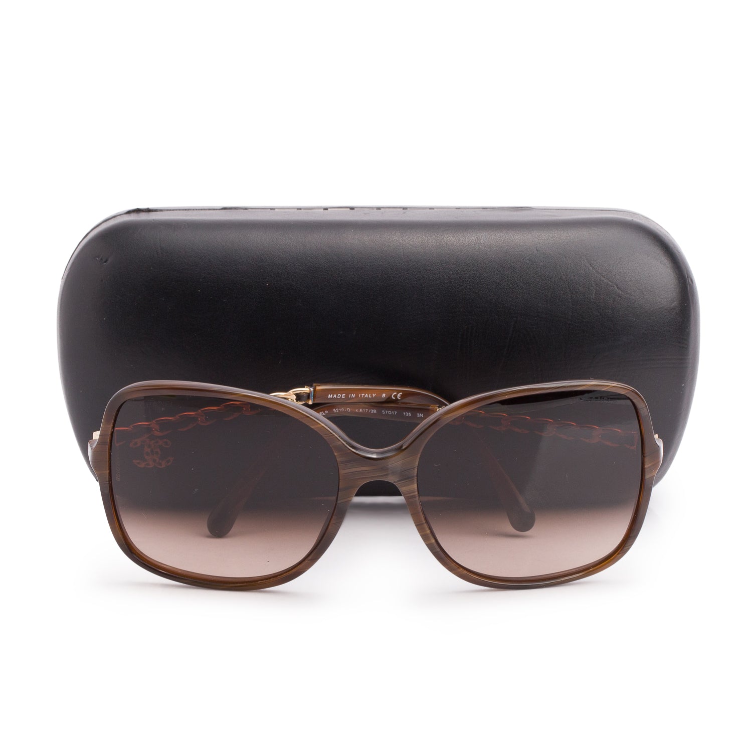 Chanel 5210-Q Brown Acetate Lambskin Chain Square Sunglasses w/ Case