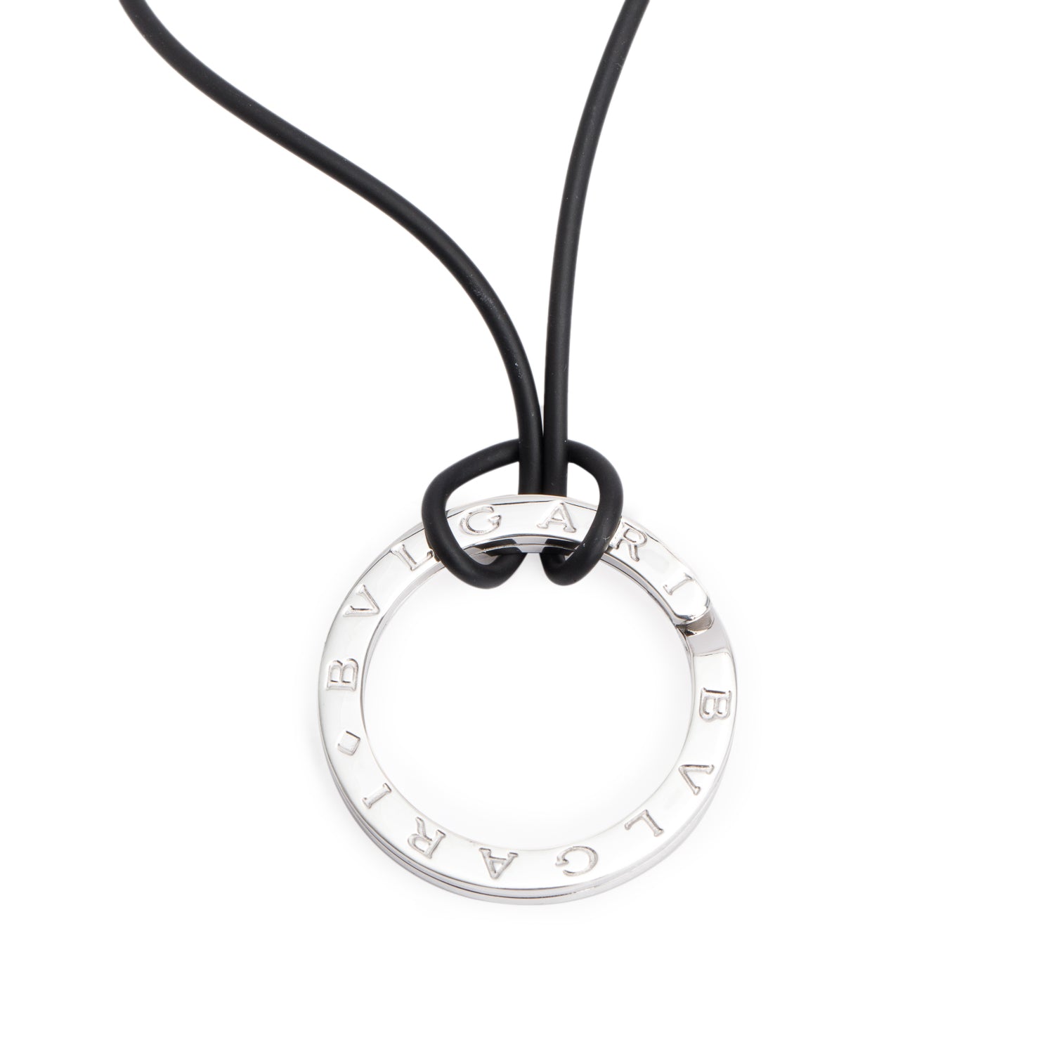 BVLGARI Bvlgari Sterling Silver Round Pendant Cord Necklace