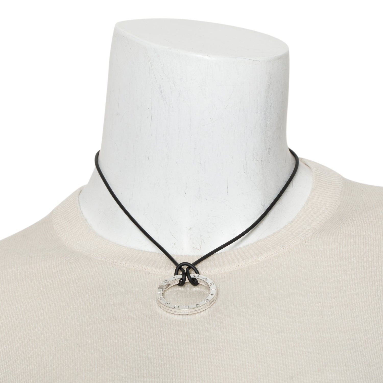 BVLGARI Bvlgari Sterling Silver Round Pendant Cord Necklace