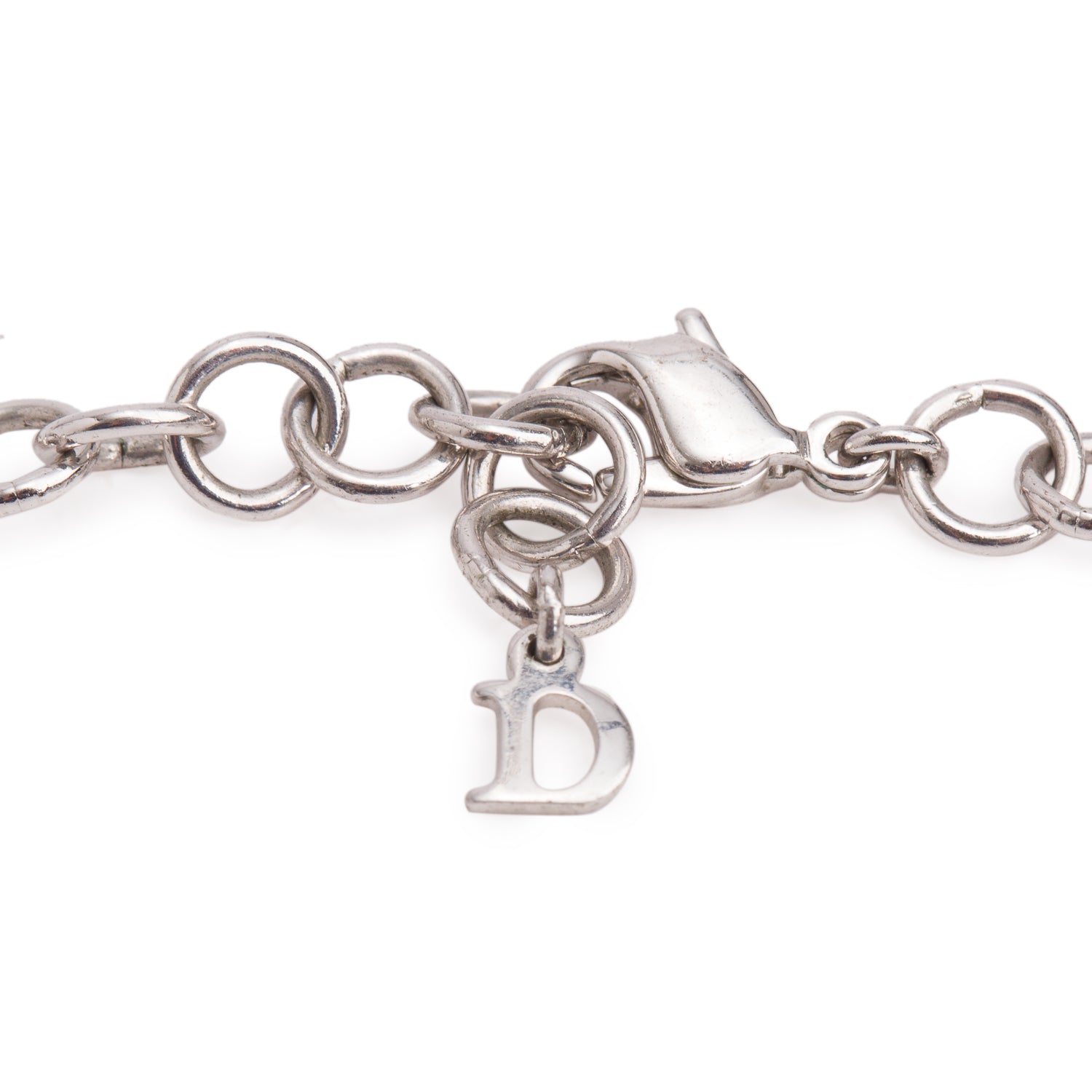 Christian Dior Palladium Plated Crystal Heart Lock Charm Bracelet