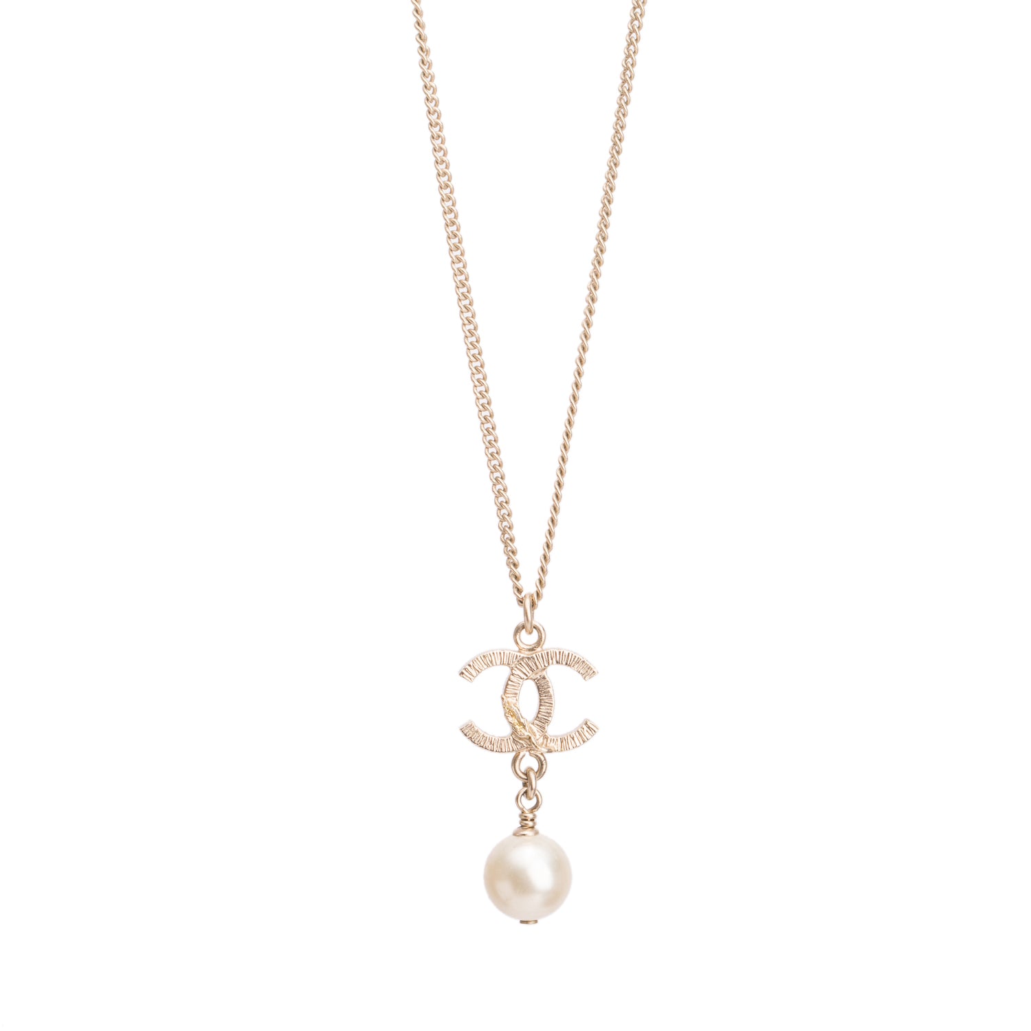 Chanel Gold-Plated Metal Faux Pearl CC Pendant Necklace