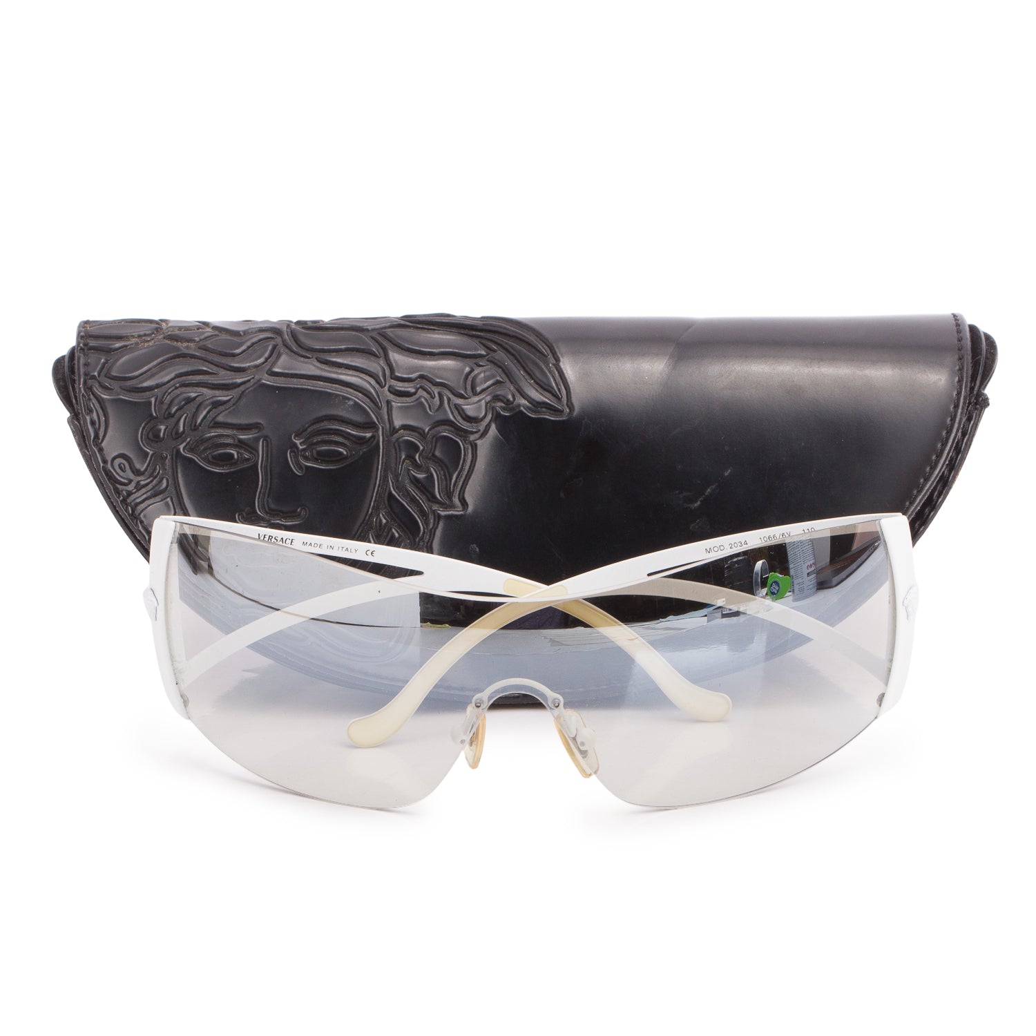 Versace 2034 White Metal Rimless Shield Sunglasses w/ Case