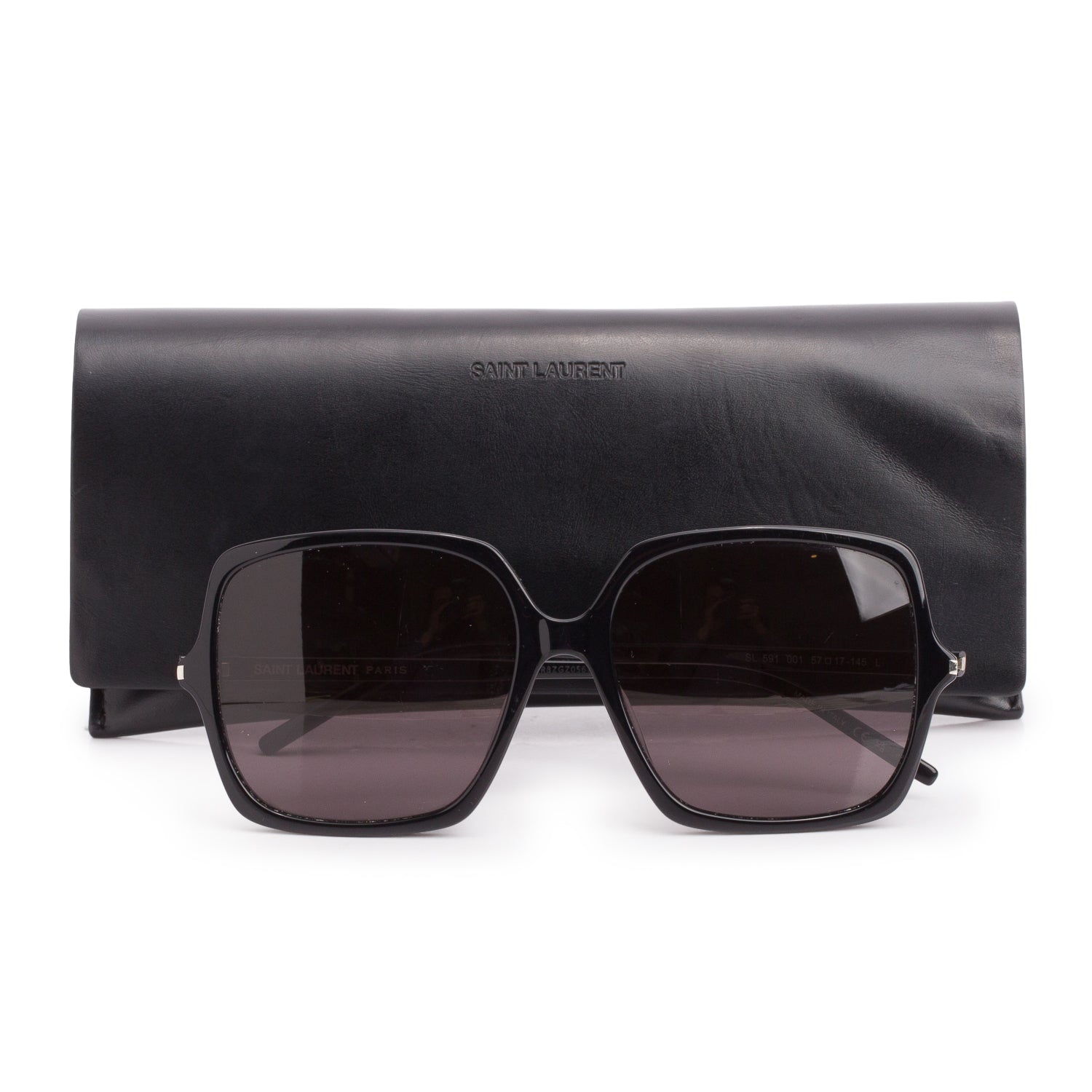 Saint Laurent SL 591 Black Acetate Square Sunglasses w/ Case