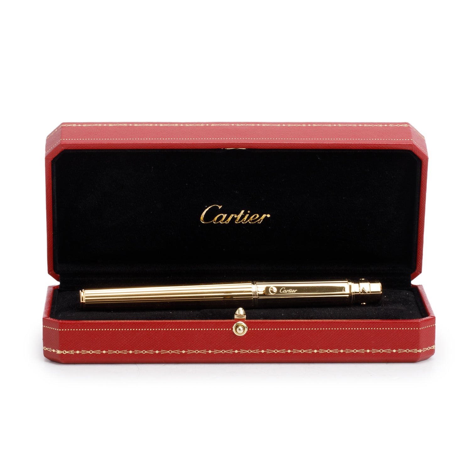 Cartier Gold-Plated Santos de Cartier Rollerball Pen w/ Box & Refill