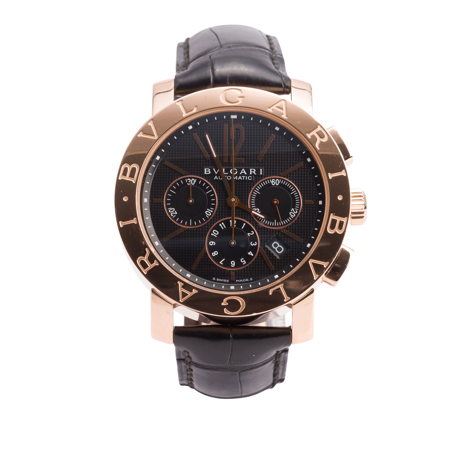 BVLGARI Limited Edition 18k Rose Gold Bvlgari 42 MM Chronograph Automatic Watch Black Dial BBP42GLCH w/ Box & Papers