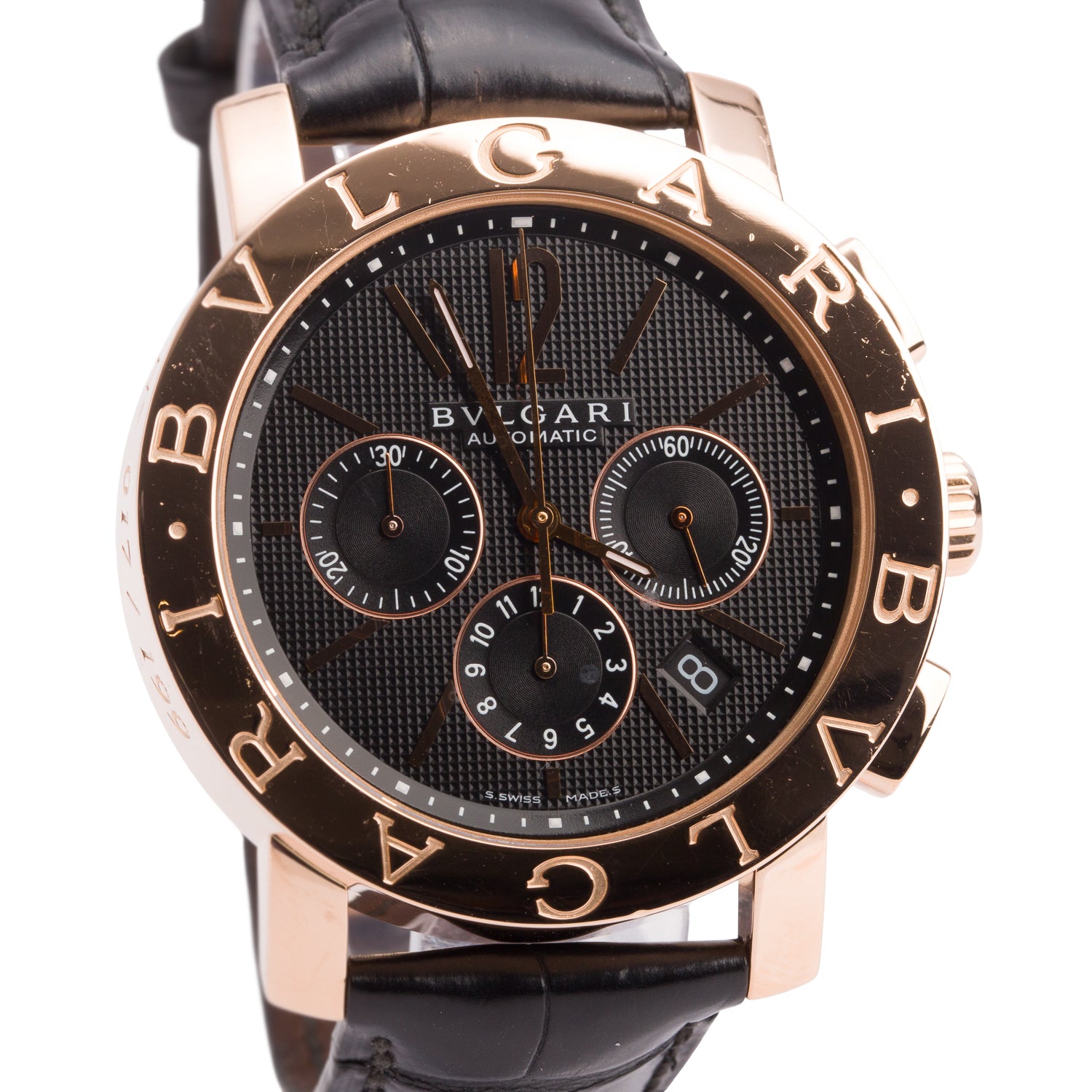 BVLGARI Limited Edition 18k Rose Gold Bvlgari 42 MM Chronograph Automatic Watch Black Dial BBP42GLCH w/ Box & Papers