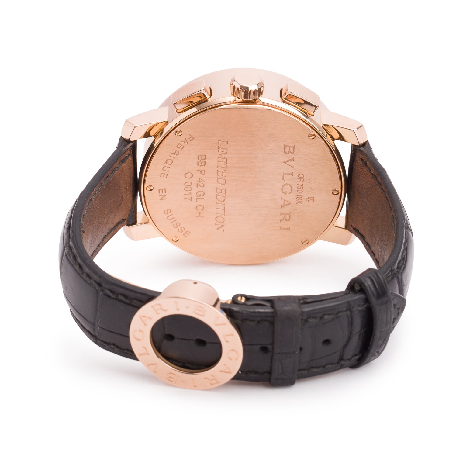 BVLGARI Limited Edition 18k Rose Gold Bvlgari 42 MM Chronograph Automatic Watch Black Dial BBP42GLCH w/ Box & Papers