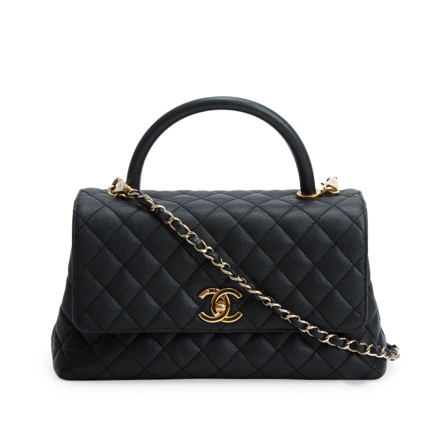 Chanel Black Caviar Quilted Medium Coco Handle Flap w/ Box