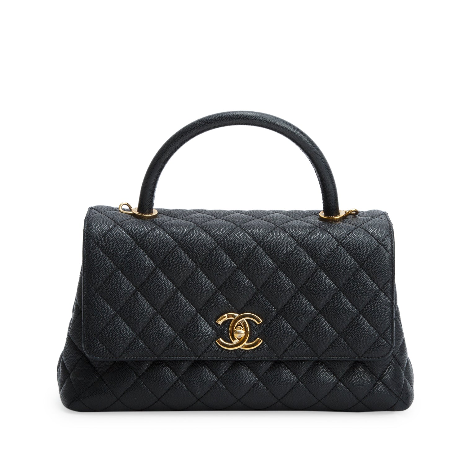 Chanel Black Caviar Quilted Medium Coco Handle Flap w/ Box