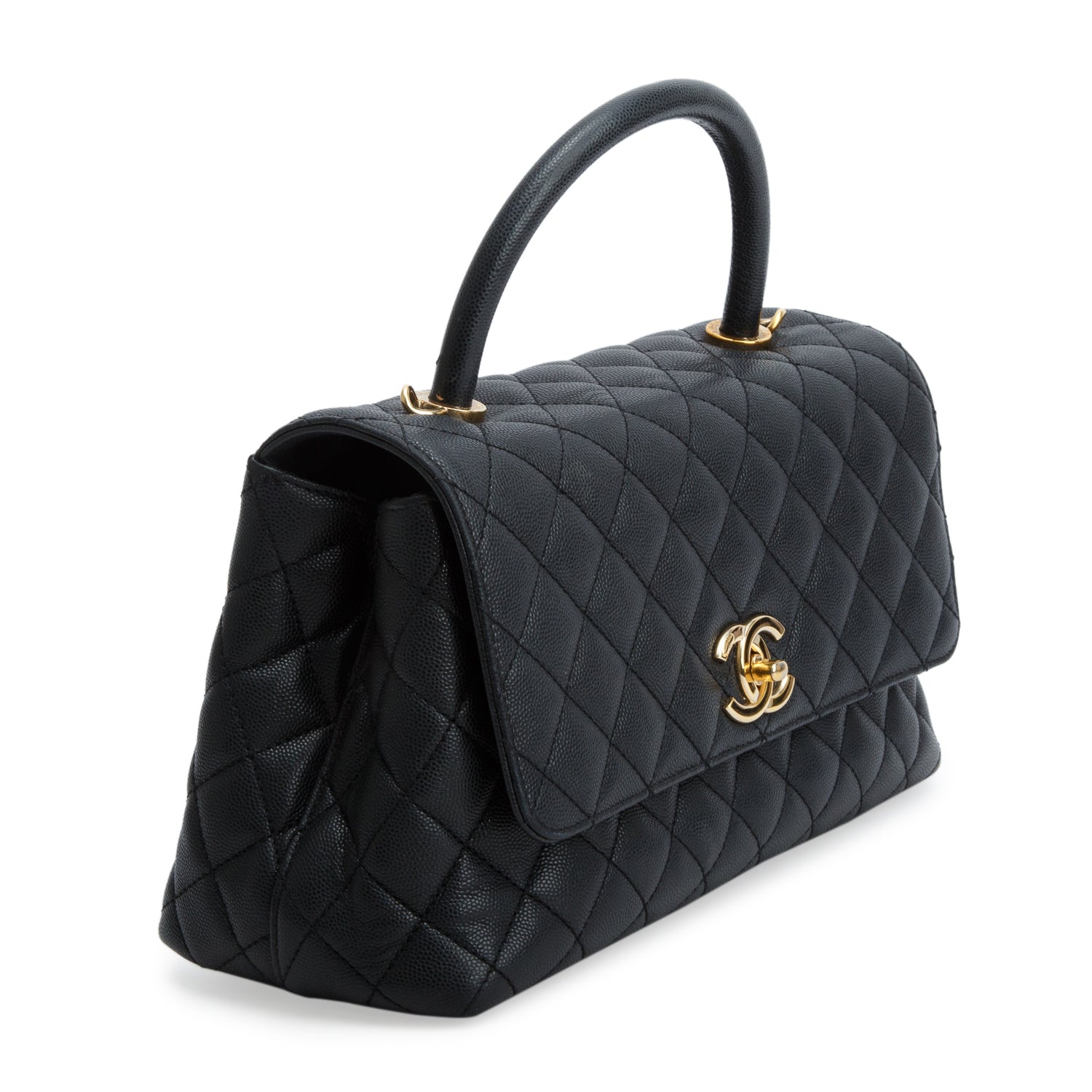 Chanel Black Caviar Quilted Medium Coco Handle Flap w/ Box