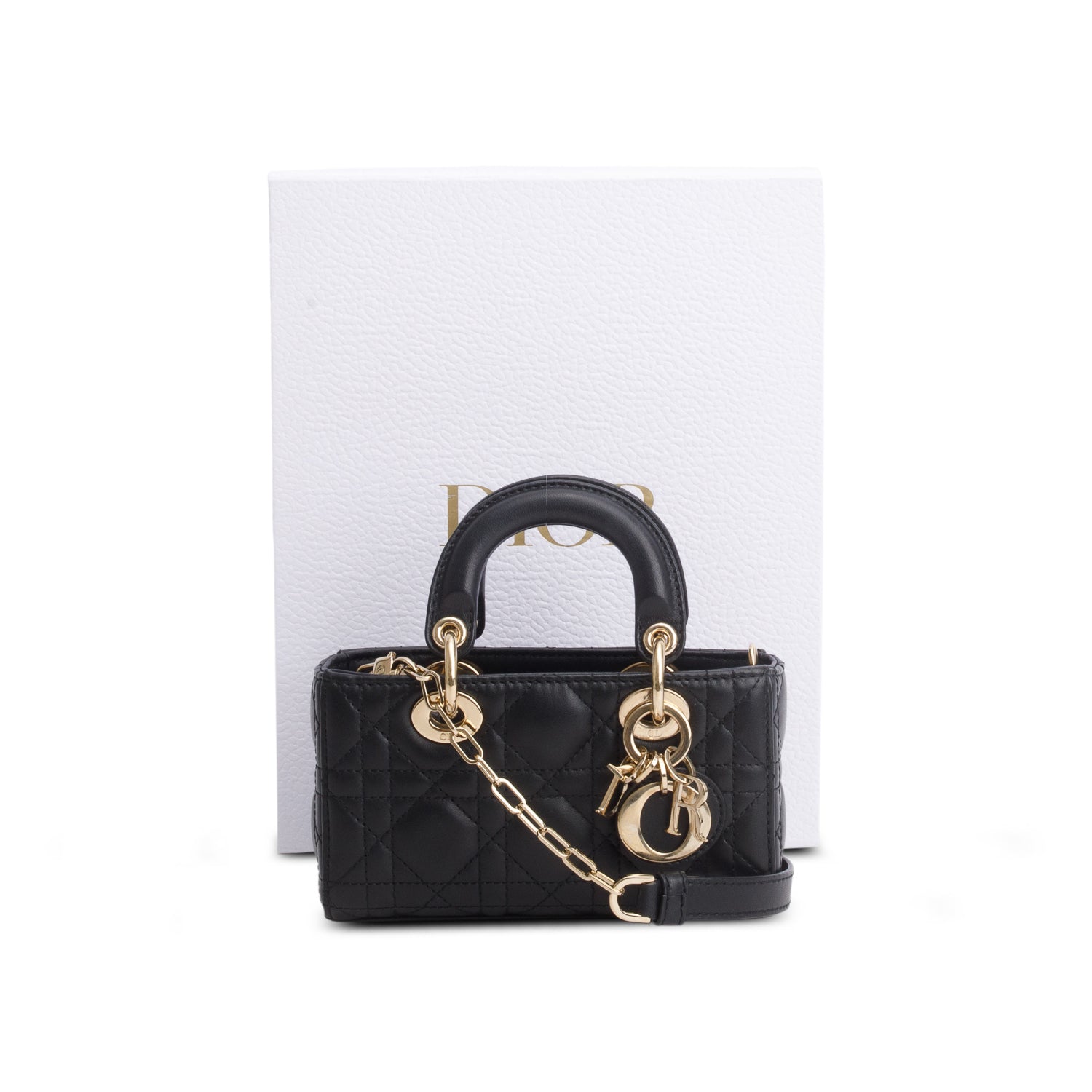 Christian Dior 2025 Black Lambskin Cannage Micro Lady D-Joy w/ Box