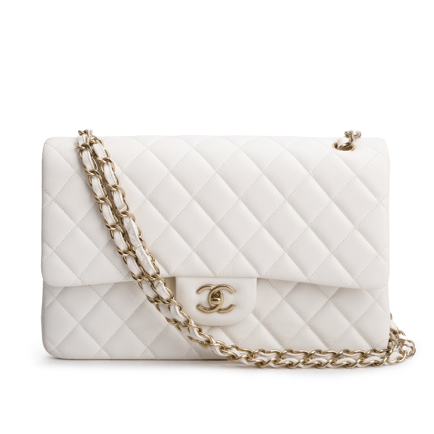 Chanel White Caviar Jumbo Classic Double Flap Bag