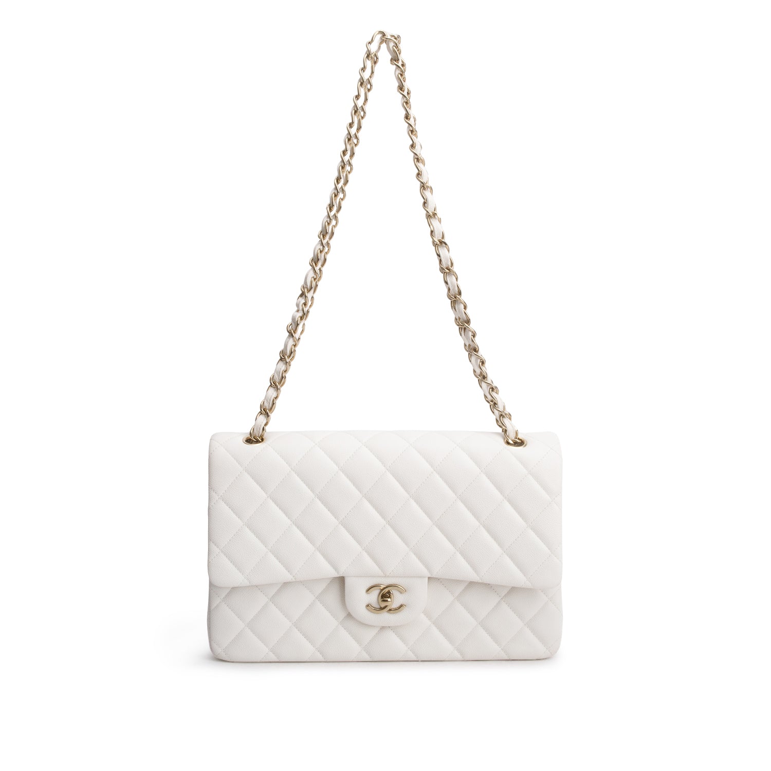 Chanel White Caviar Jumbo Classic Double Flap Bag