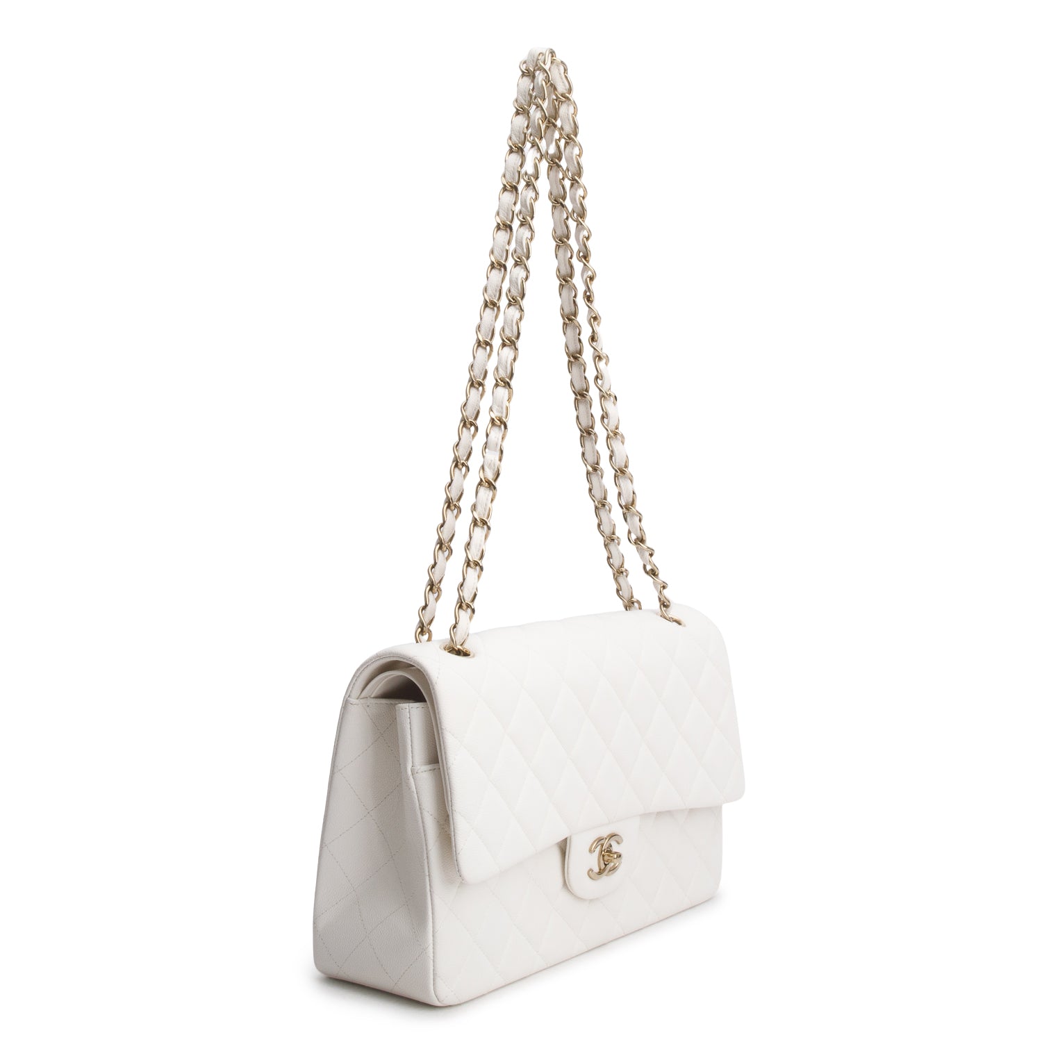 Chanel White Caviar Jumbo Classic Double Flap Bag