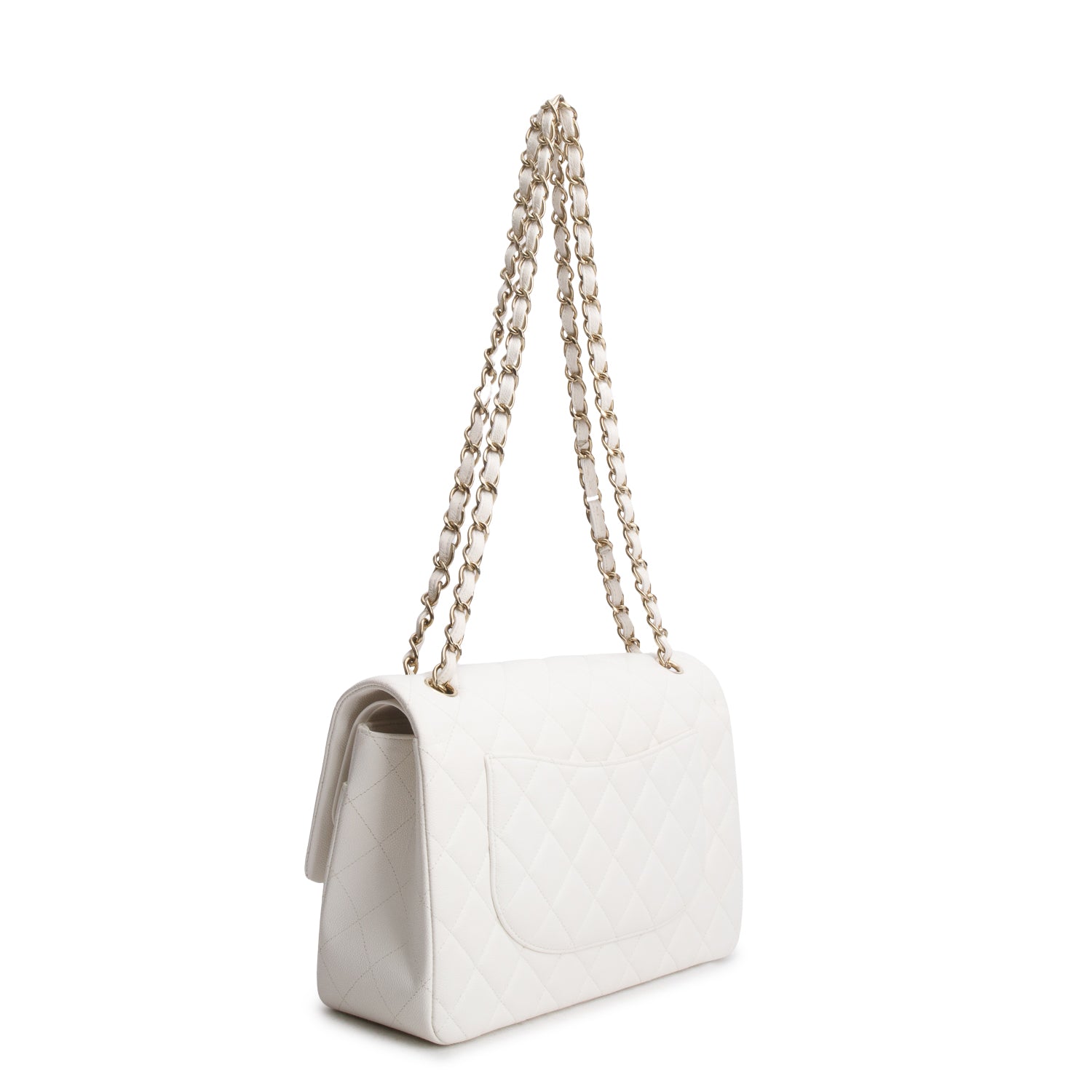 Chanel White Caviar Jumbo Classic Double Flap Bag