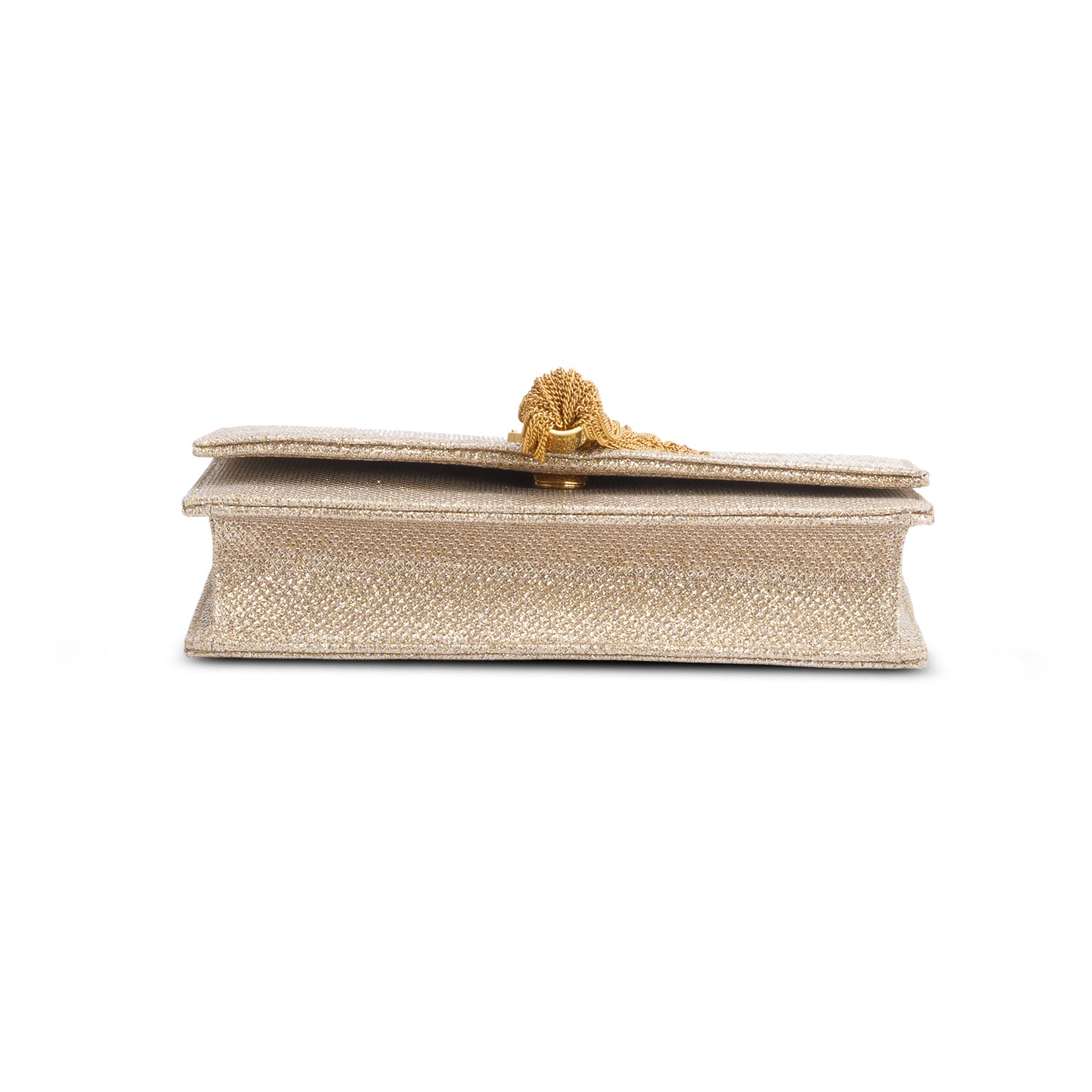 Saint Laurent Gold Metallic Canvas Woven Classic Monogram Kate Tassel Chain Wallet