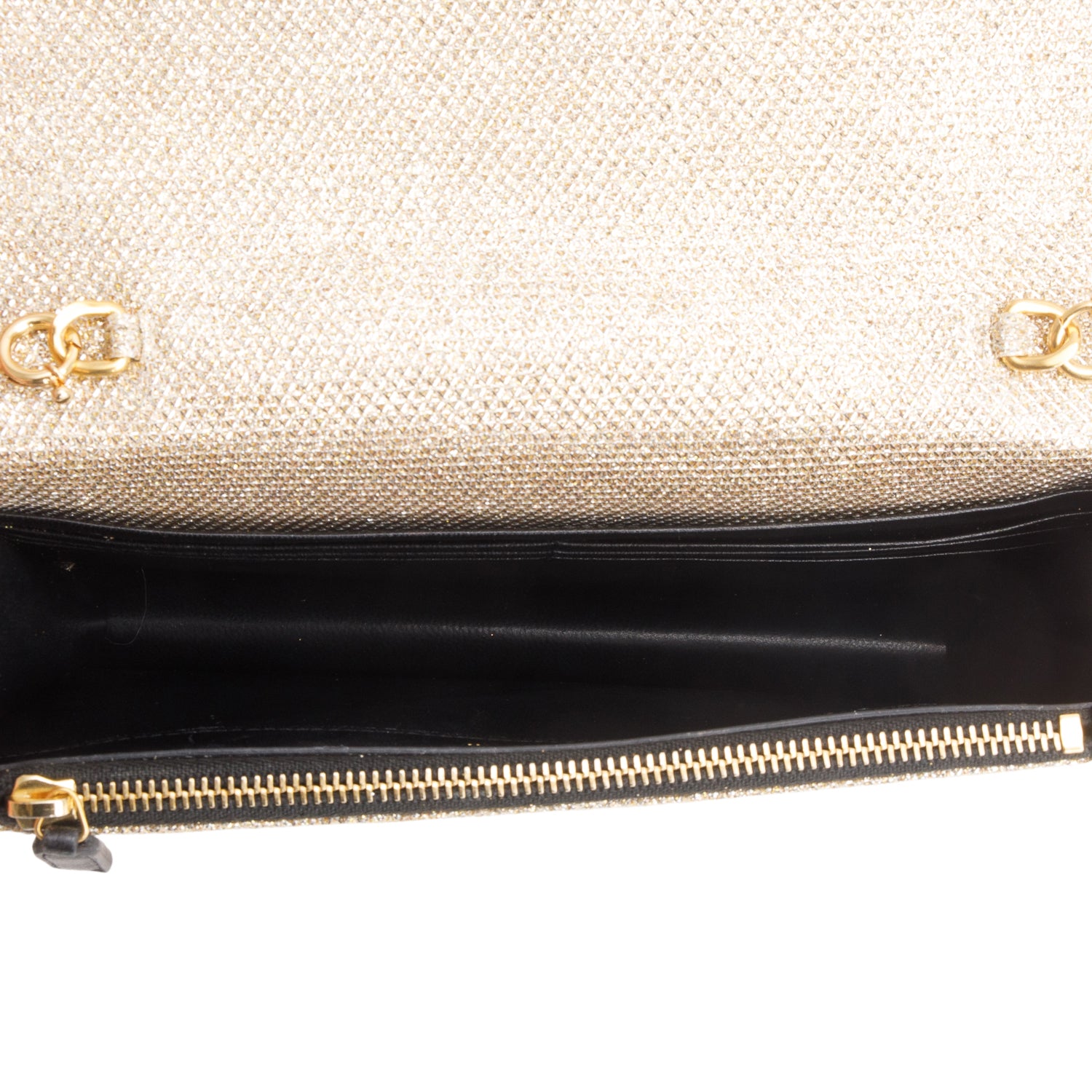 Saint Laurent Gold Metallic Canvas Woven Classic Monogram Kate Tassel Chain Wallet