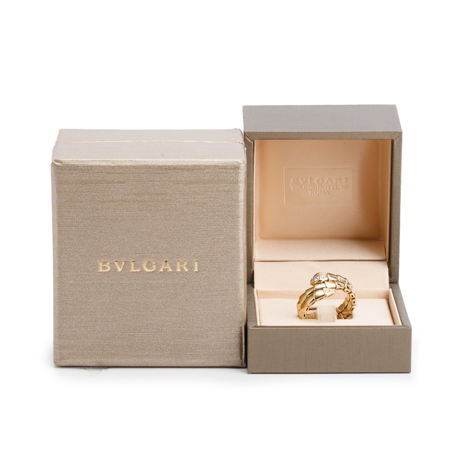 BVLGARI 18k Yellow Gold Diamond Serpenti Viper Ring, Size L w/ Box