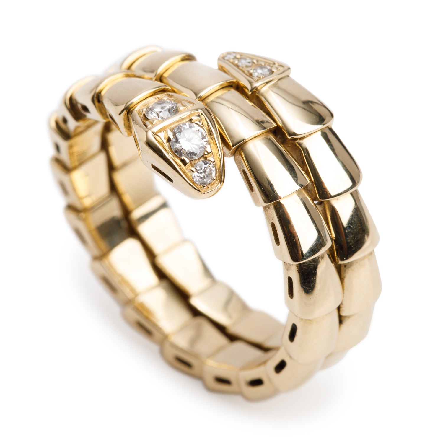 BVLGARI 18k Yellow Gold Diamond Serpenti Viper Ring, Size L w/ Box