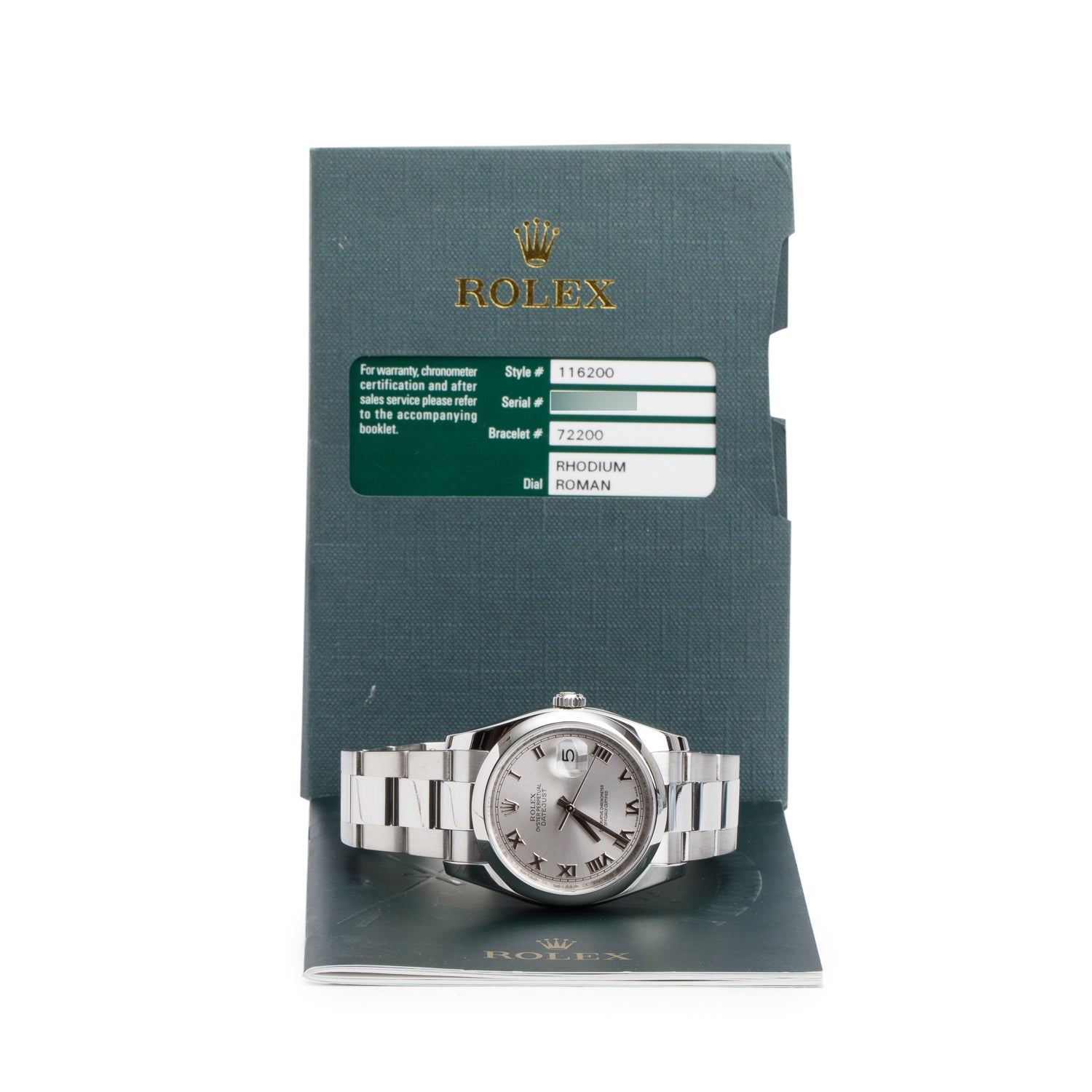 Rolex Stainless Steel Datejust 36 MM Automatic Watch Silver Roman Dial 116200 w/ Papers