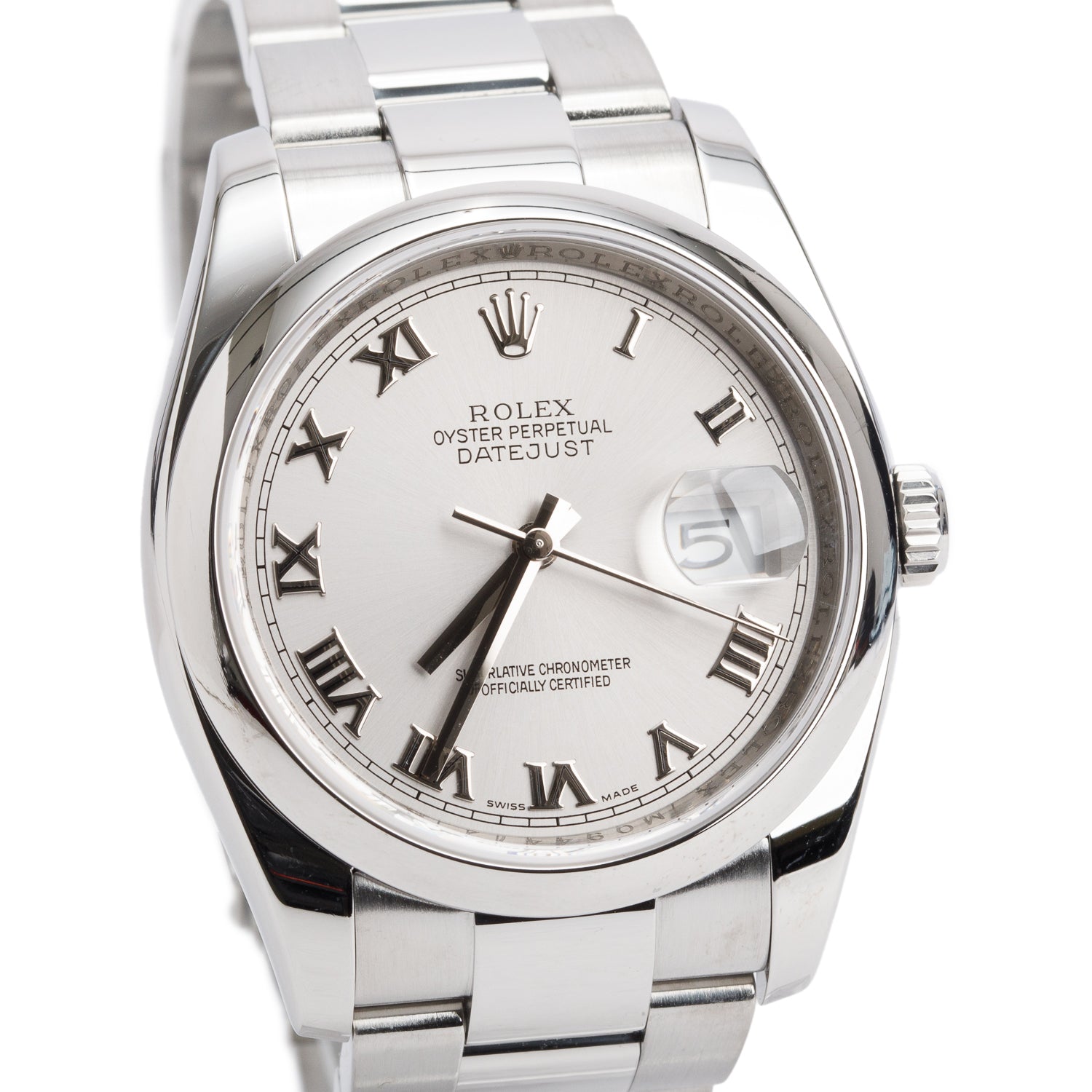 Rolex Stainless Steel Datejust 36 MM Automatic Watch Silver Roman Dial 116200 w/ Papers