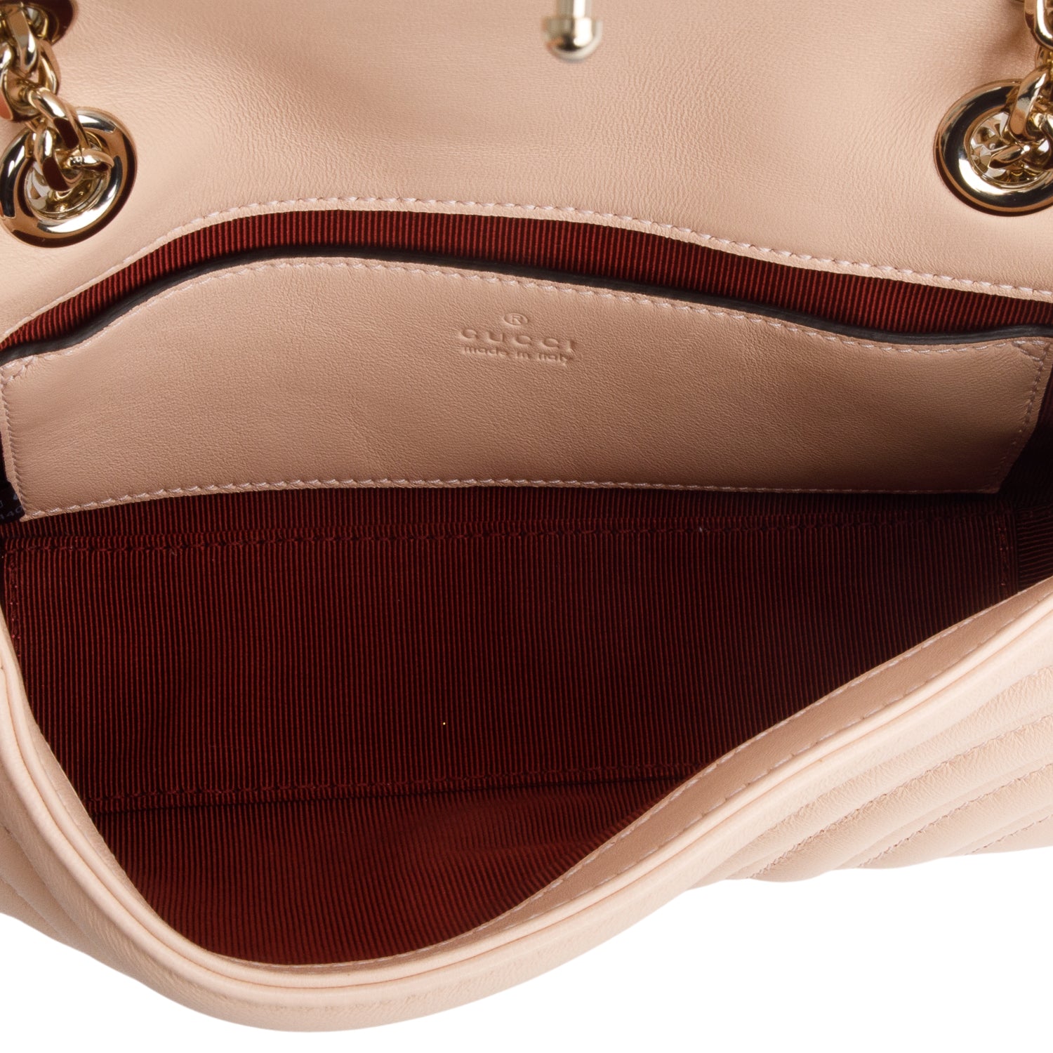 Gucci Pink Leather GG Marmont Small Shoulder Bag