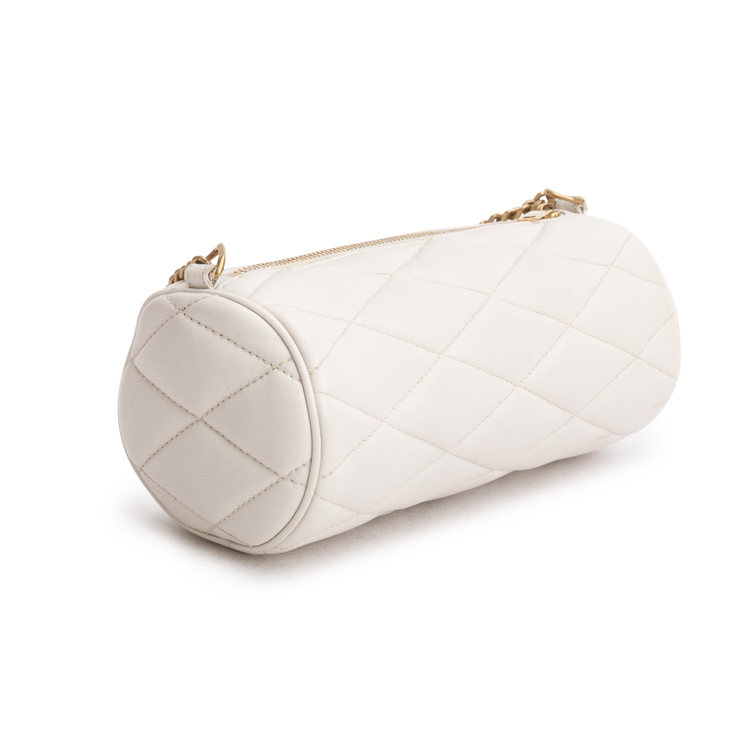 Saint Laurent 2022 Ivory Quilted Lambskin Leather Mini Sade Tube Bag