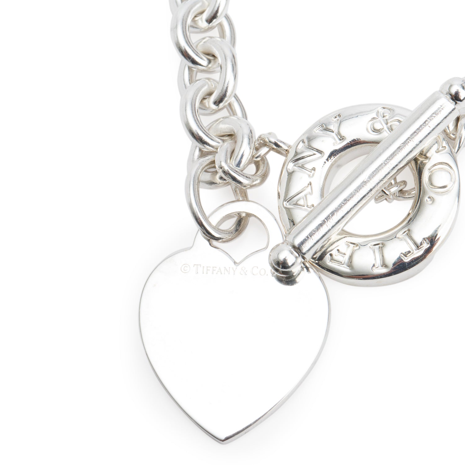 Tiffany & Co. Sterling Silver Heart Tag Charm Bracelet with Toggle Clasp