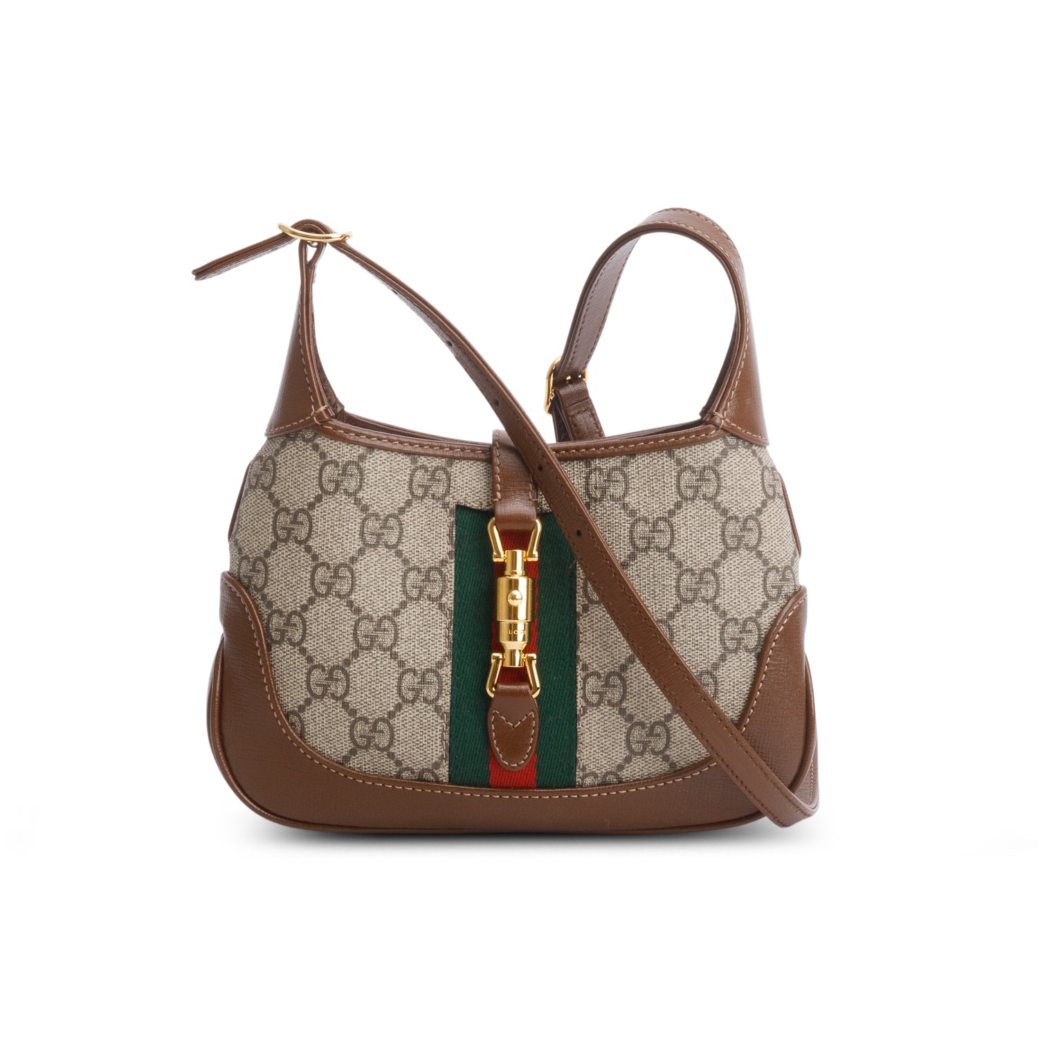 Gucci GG Supreme Monogram Azalea Calfskin Web Mini Jackie 1961 w/ Strap