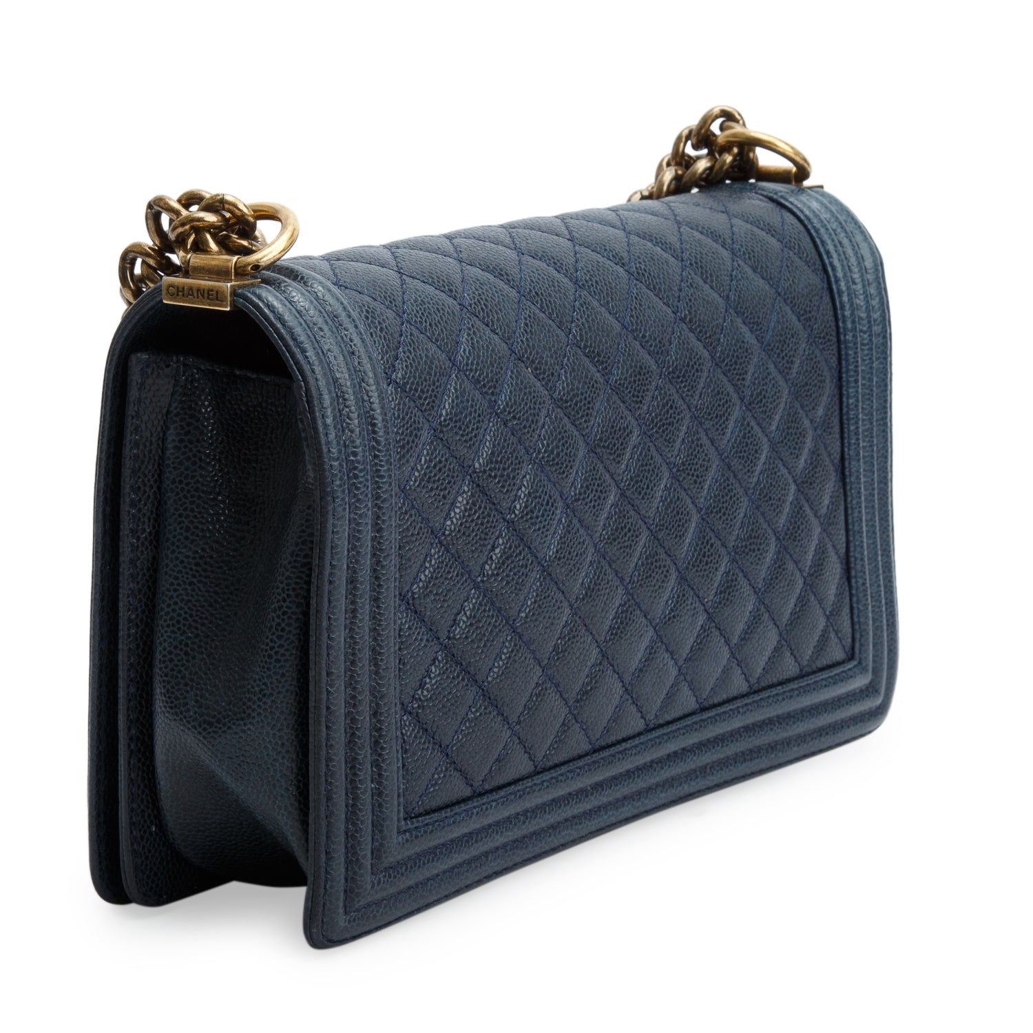 Chanel Navy Caviar Quilted Large Boy Bag w/ Box