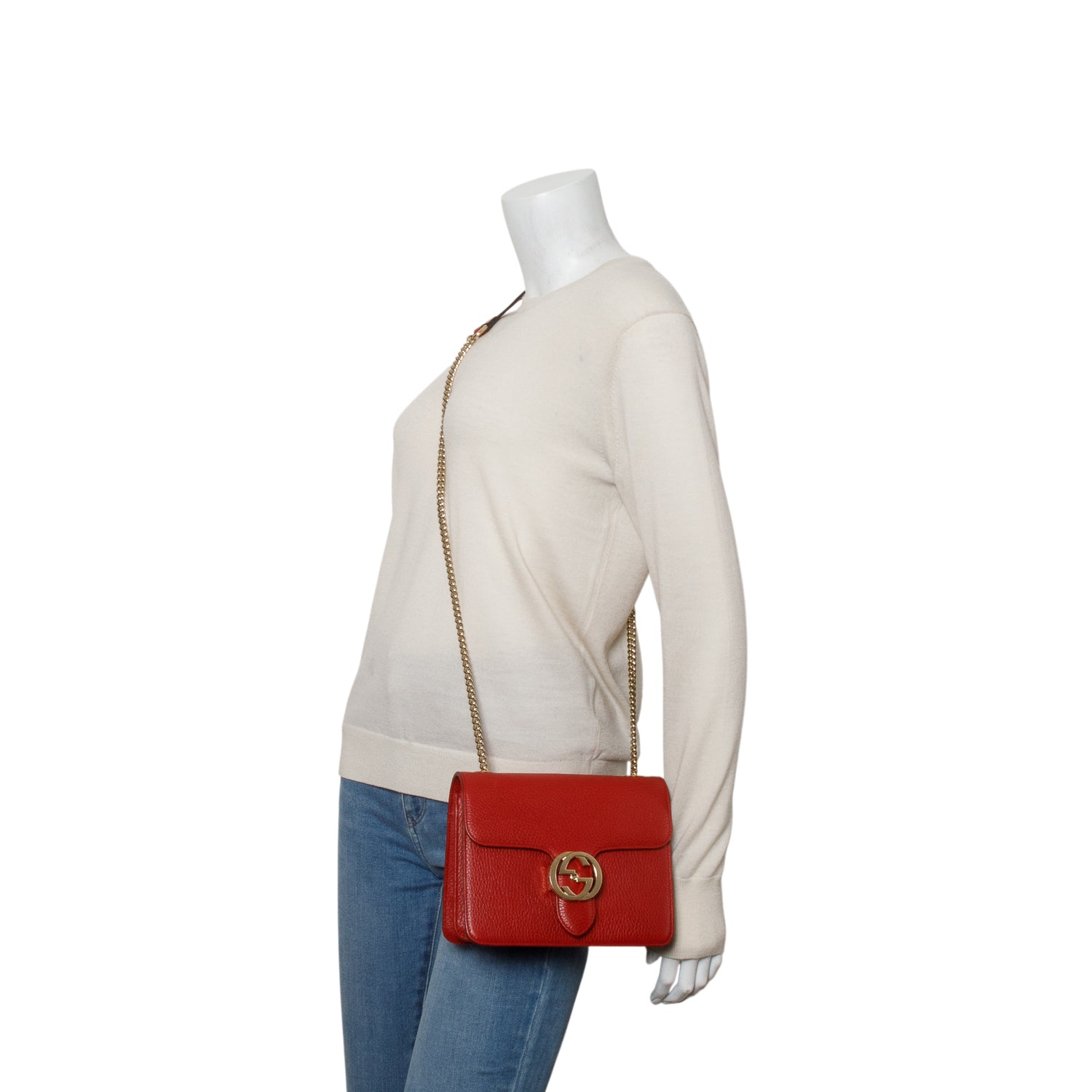 Gucci Red Dollar Calfskin Small Interlocking G Shoulder Bag