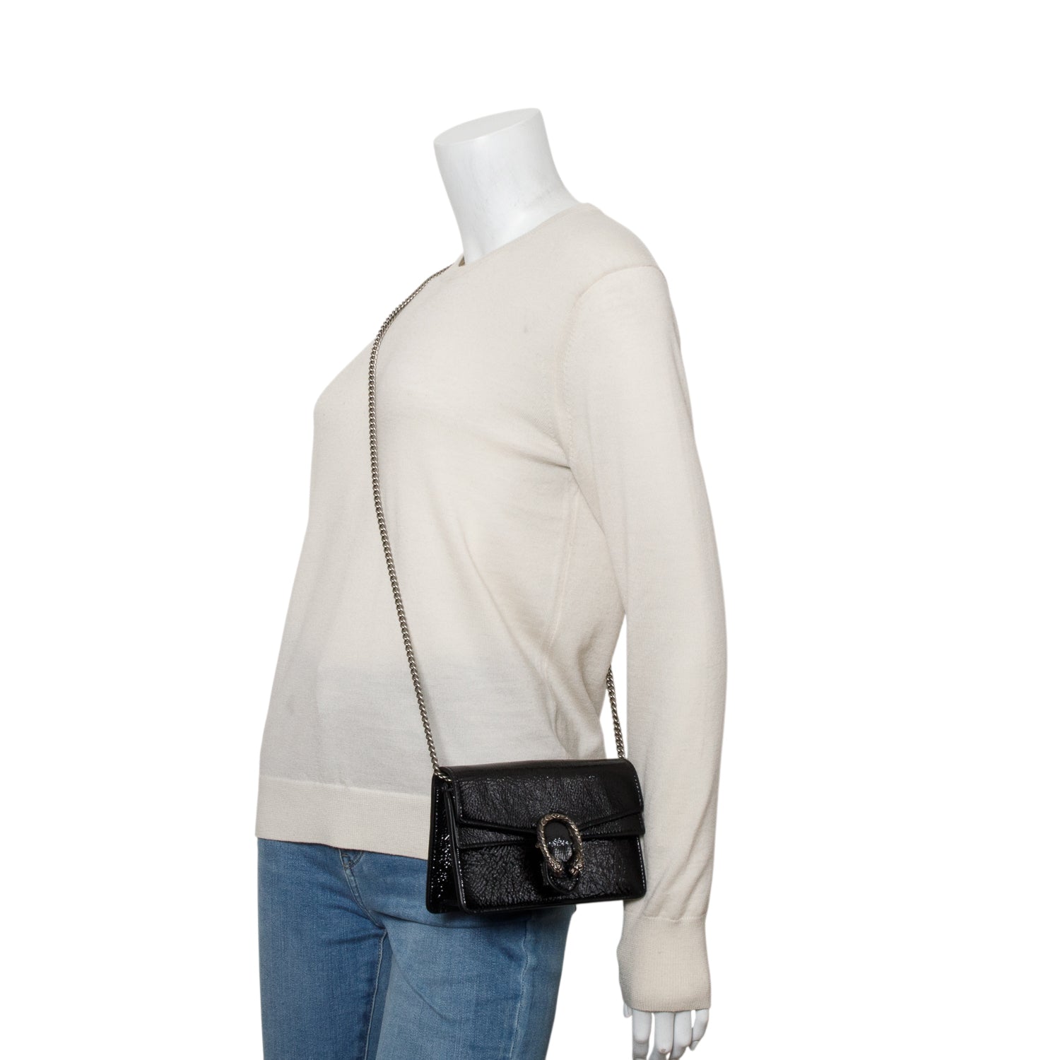 Gucci Black Crinkled Patent Super Mini Dionysus Shoulder Bag