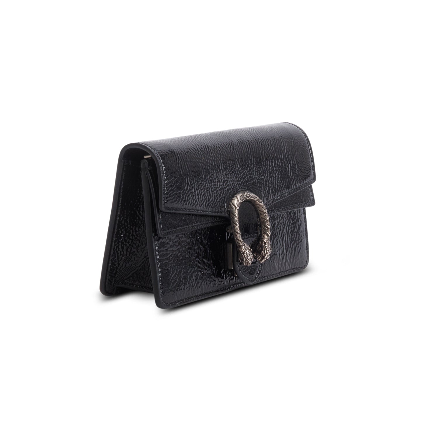 Gucci Black Crinkled Patent Super Mini Dionysus Shoulder Bag
