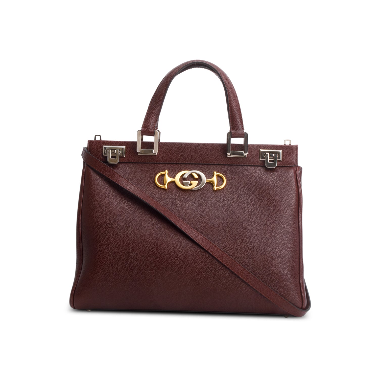 Gucci Burgundy Grainy Calfskin Medium Zumi Top Handle w/ Strap