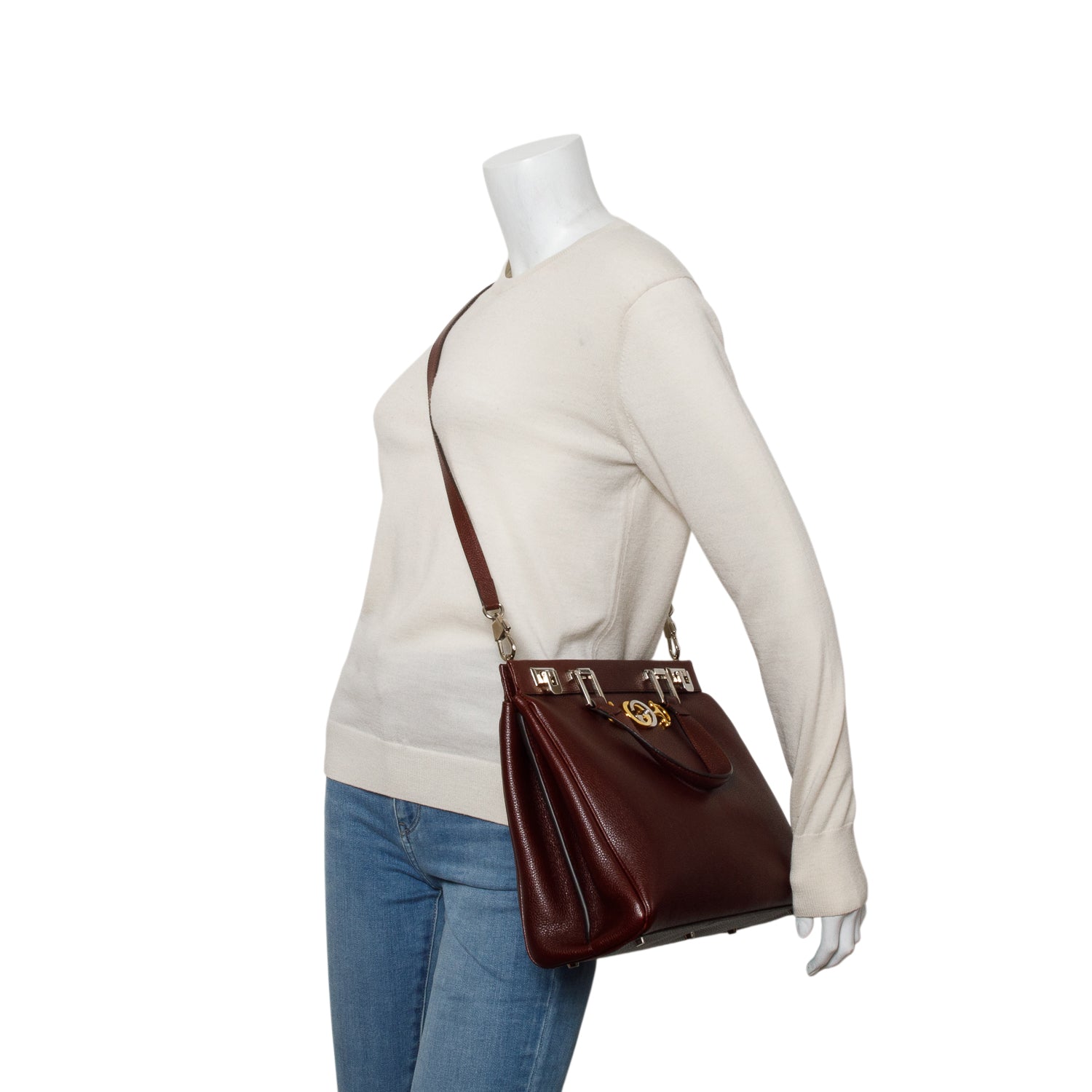 Gucci Burgundy Grainy Calfskin Medium Zumi Top Handle w/ Strap