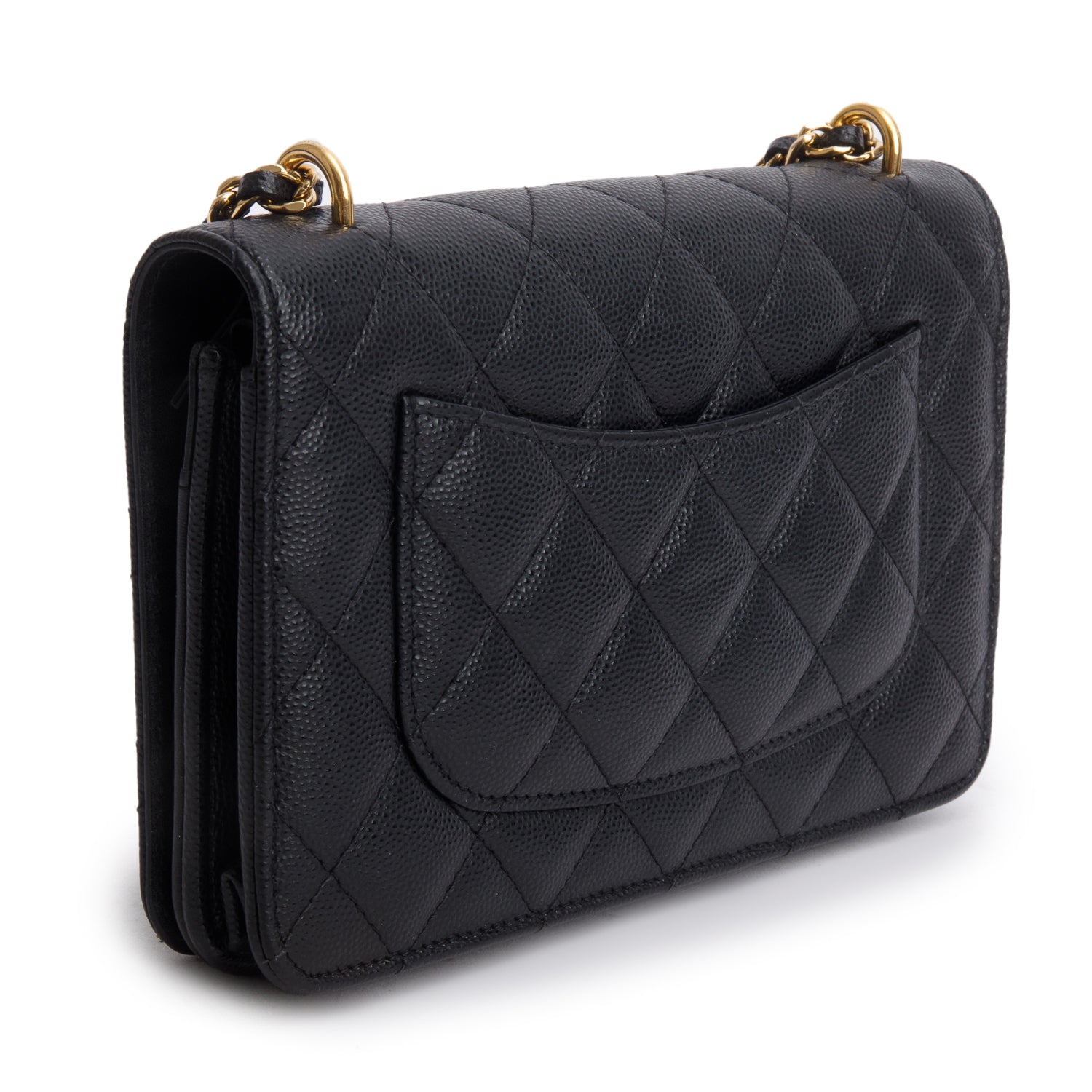 Chanel 2023 Black Caviar Quilted Pocket Twins Wallet on Chain w/ Box & Receipt