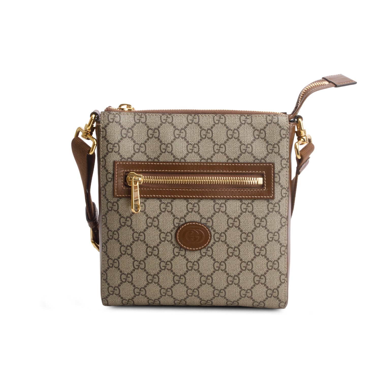 Gucci GG Supreme Monogram Azalea Calfskin Retro Interlocking G Flat Messenger Bag w/ Box
