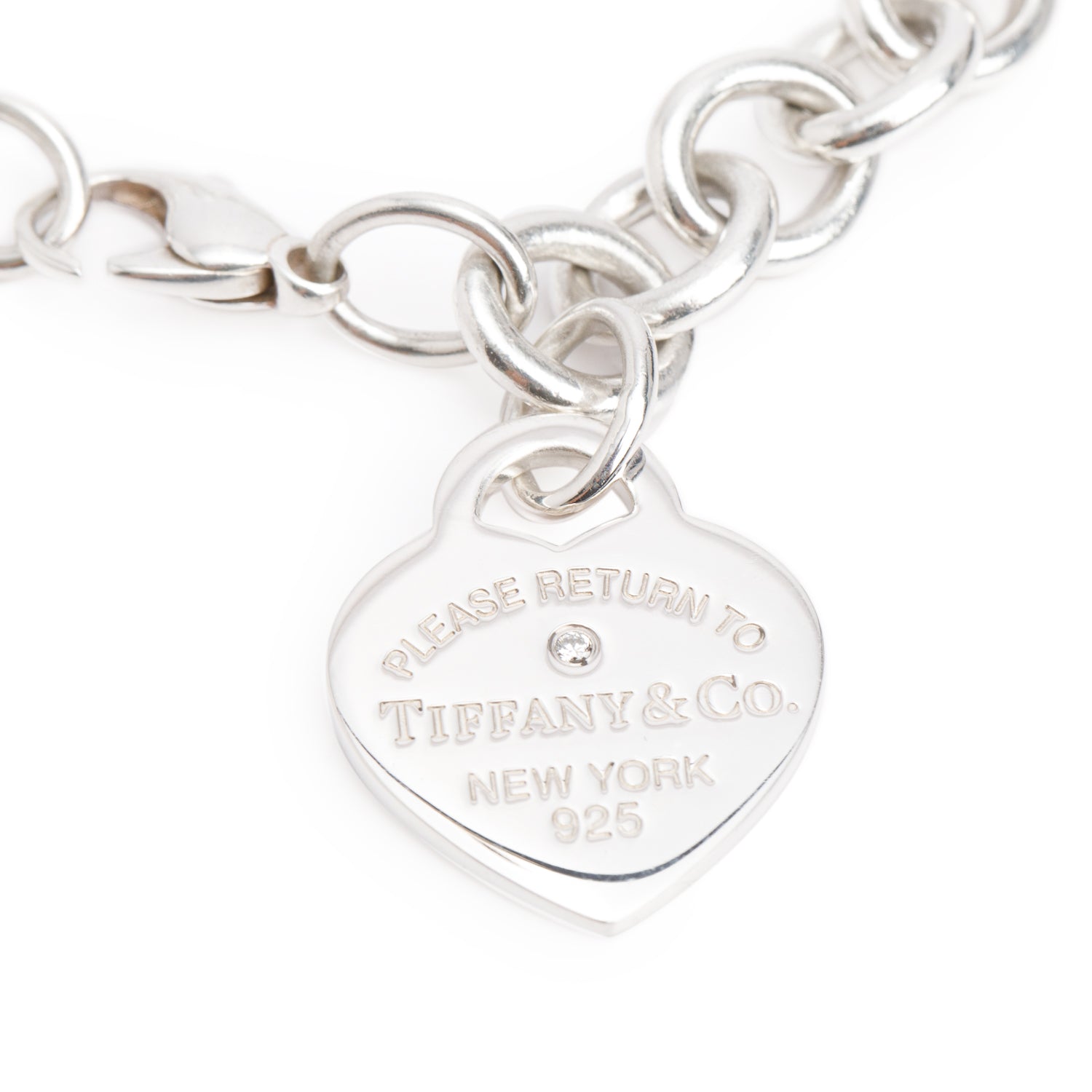 Tiffany & Co. Sterling Silver Diamond Return to Tiffany Heart Tag Charm Bracelet