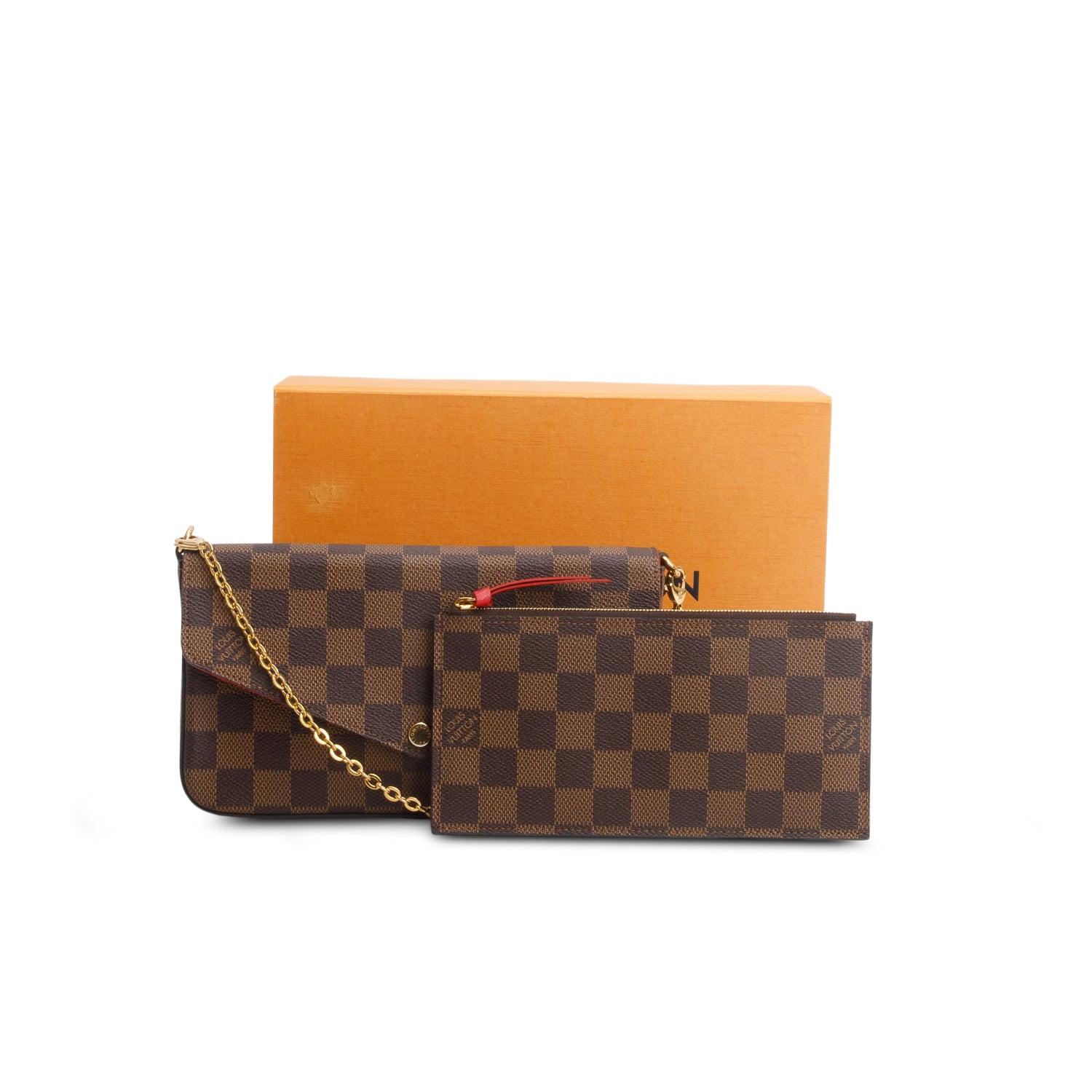 Louis Vuitton Damier Ebene Felicie Pochette Chain Wallet w/ Box & Insert