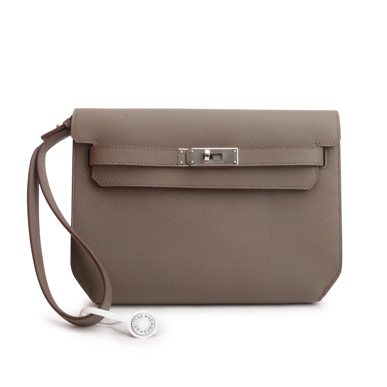 Hermes Etain Epsom Calfskin Kelly Depeches 25 Pouch w/ Box