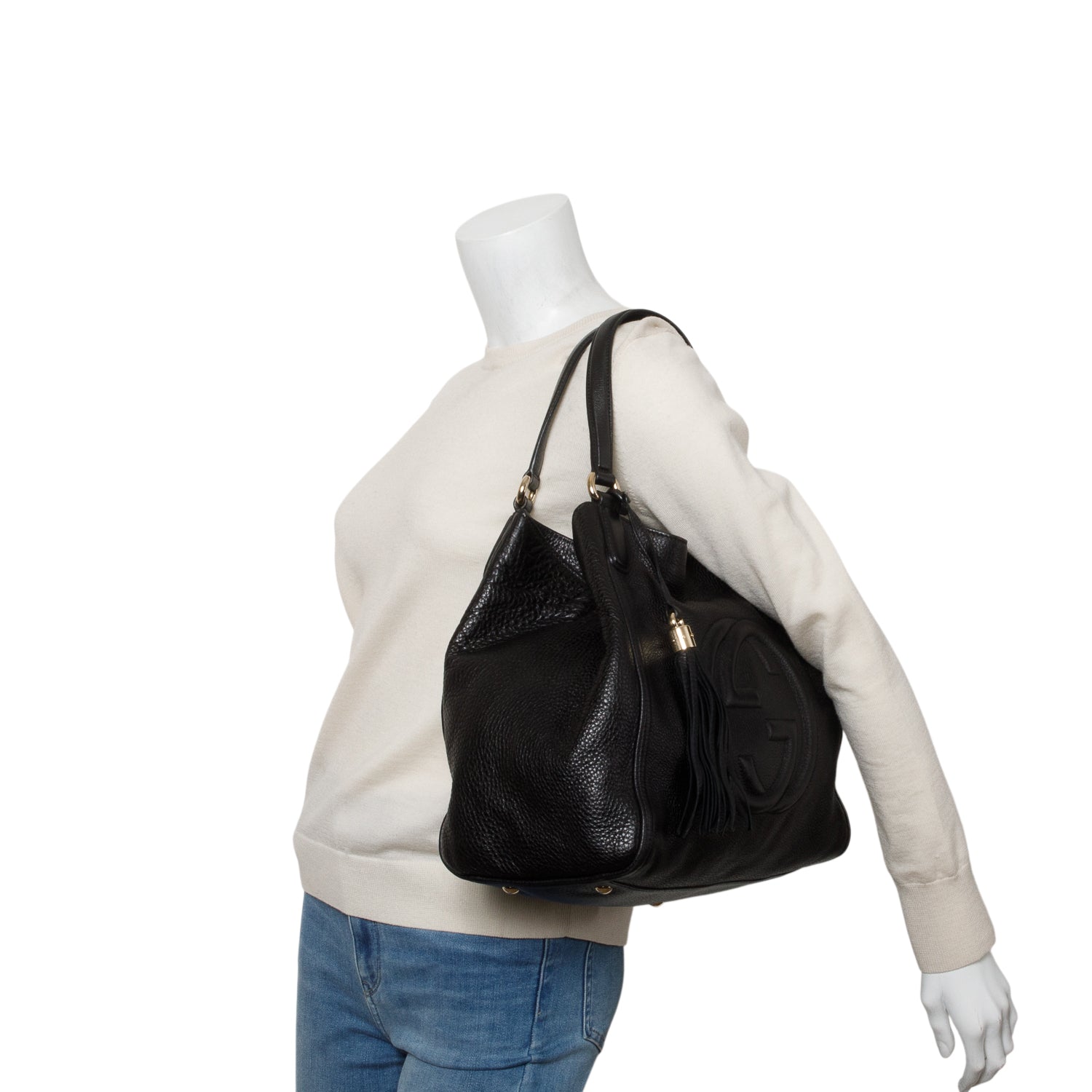 Gucci Black Pebbled Calfskin Medium Soho Shoulder Bag