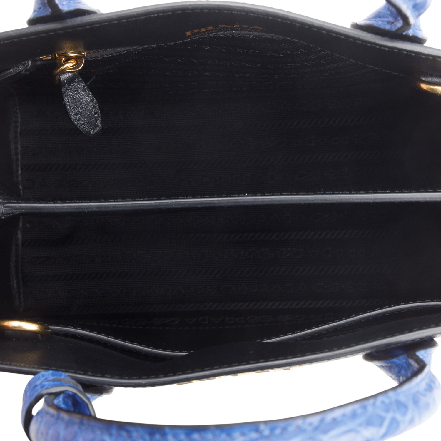 Prada Black Saffiano Cuir Croc Mini Double Bag w/ Authenticity Card & Strap