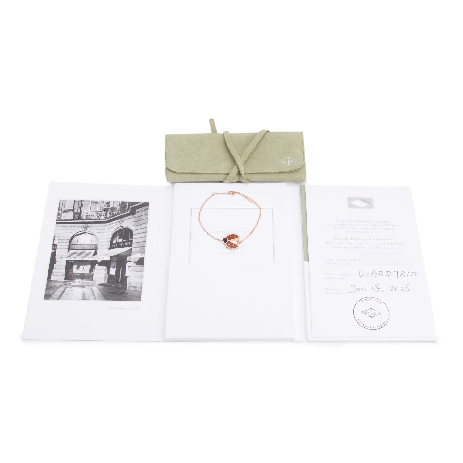 Van Cleef & Arpels 2025 18k Rose Gold Lucky Spring Open Wings Ladybug Bracelet w/ Pouch, Receipt & Certificate