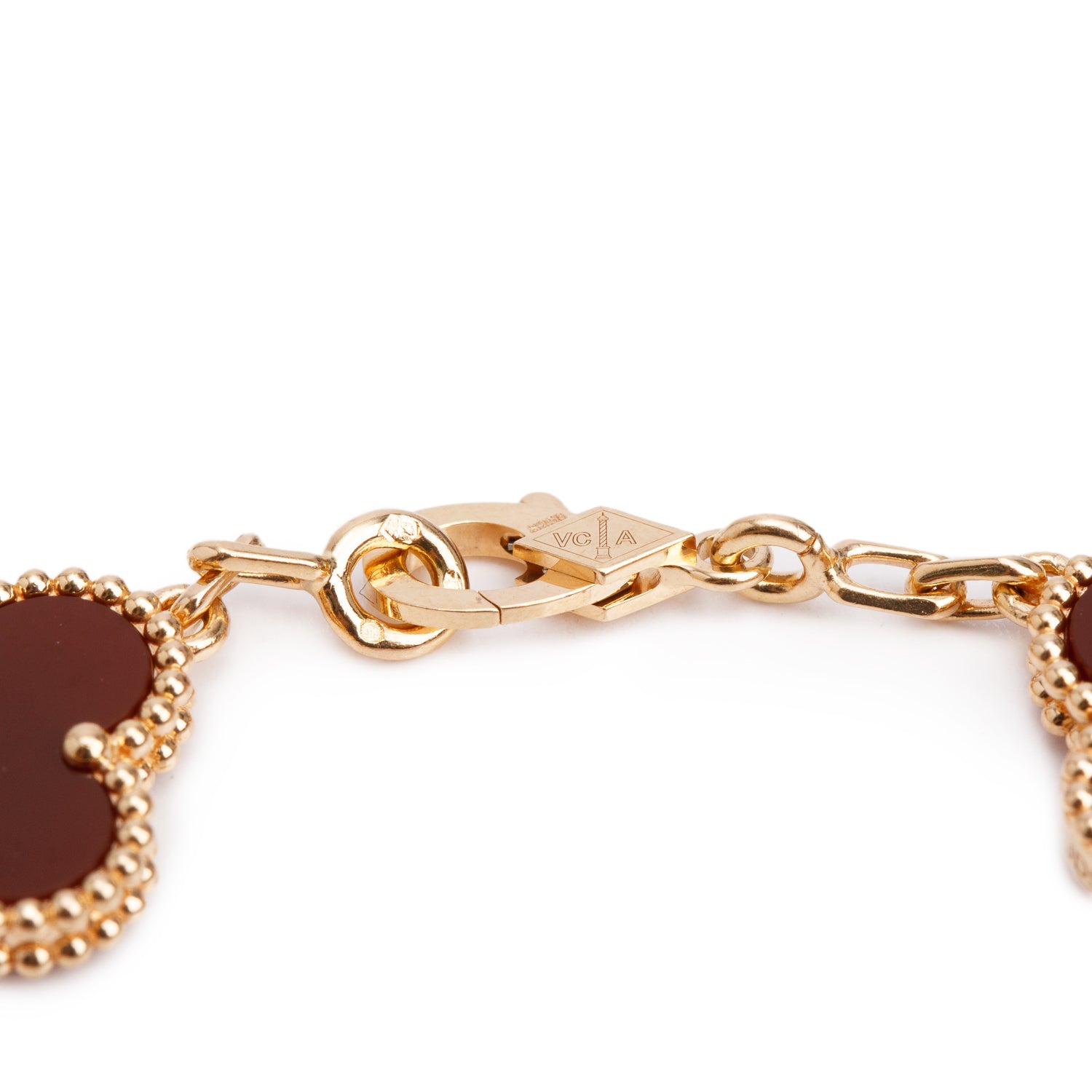 Van Cleef & Arpels 2023 18k Rose Gold Vintage Alhambra 5 Motif Carnelian Bracelet w/ Box, Receipt & Certificate
