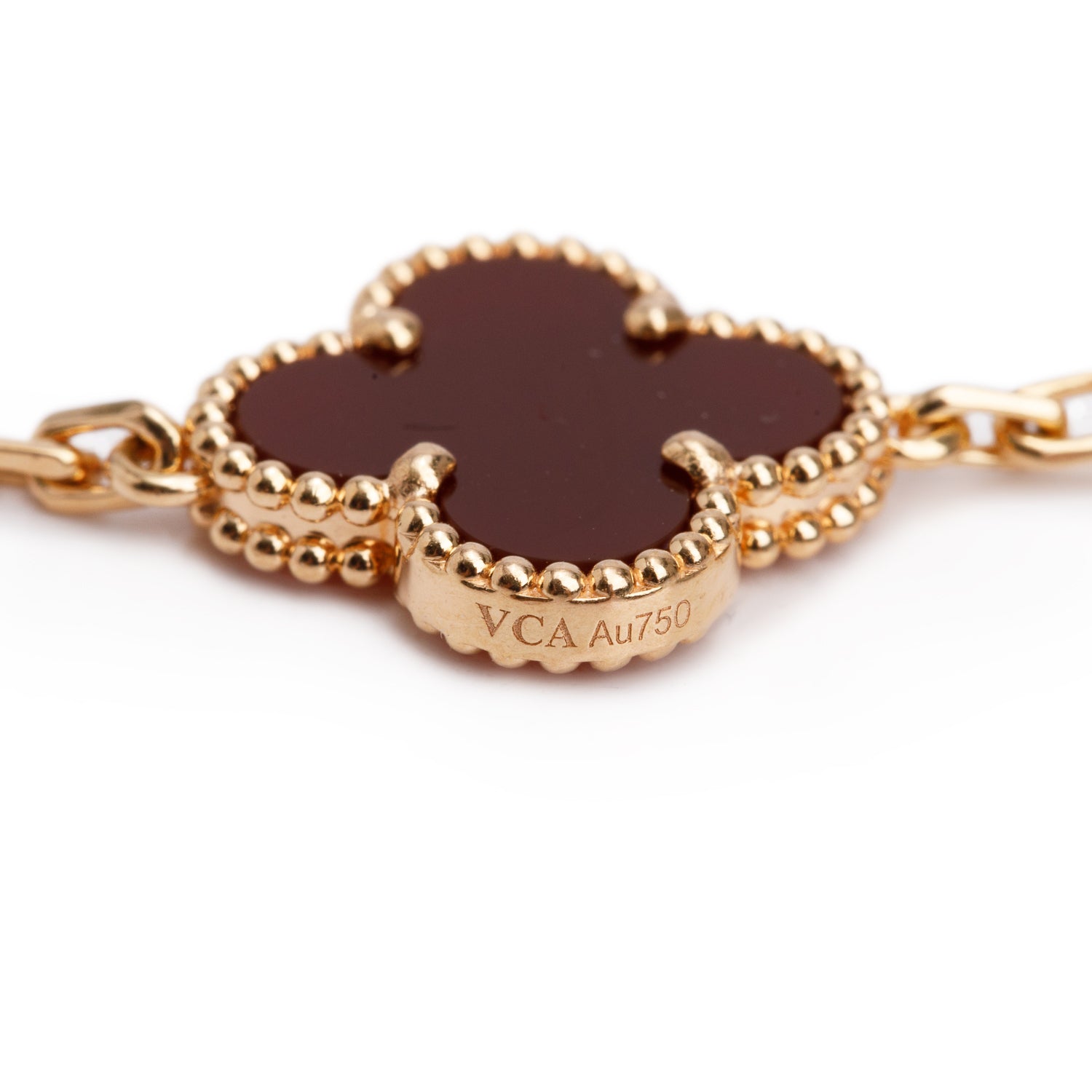 Van Cleef & Arpels 2023 18k Rose Gold Vintage Alhambra 5 Motif Carnelian Bracelet w/ Box, Receipt & Certificate