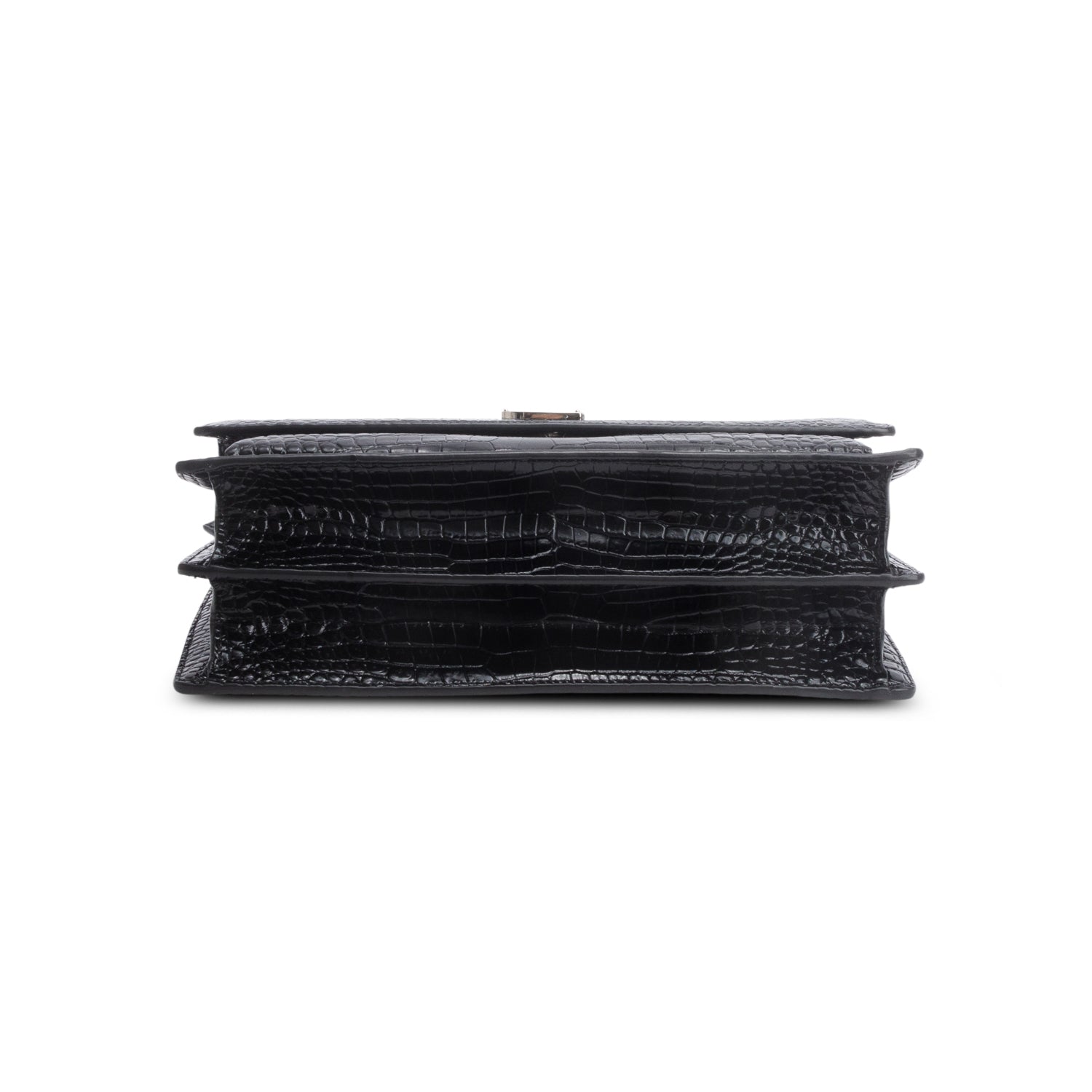 Saint Laurent 2022 Black Calfskin Croc Embossed Large Sunset Shoulder Bag