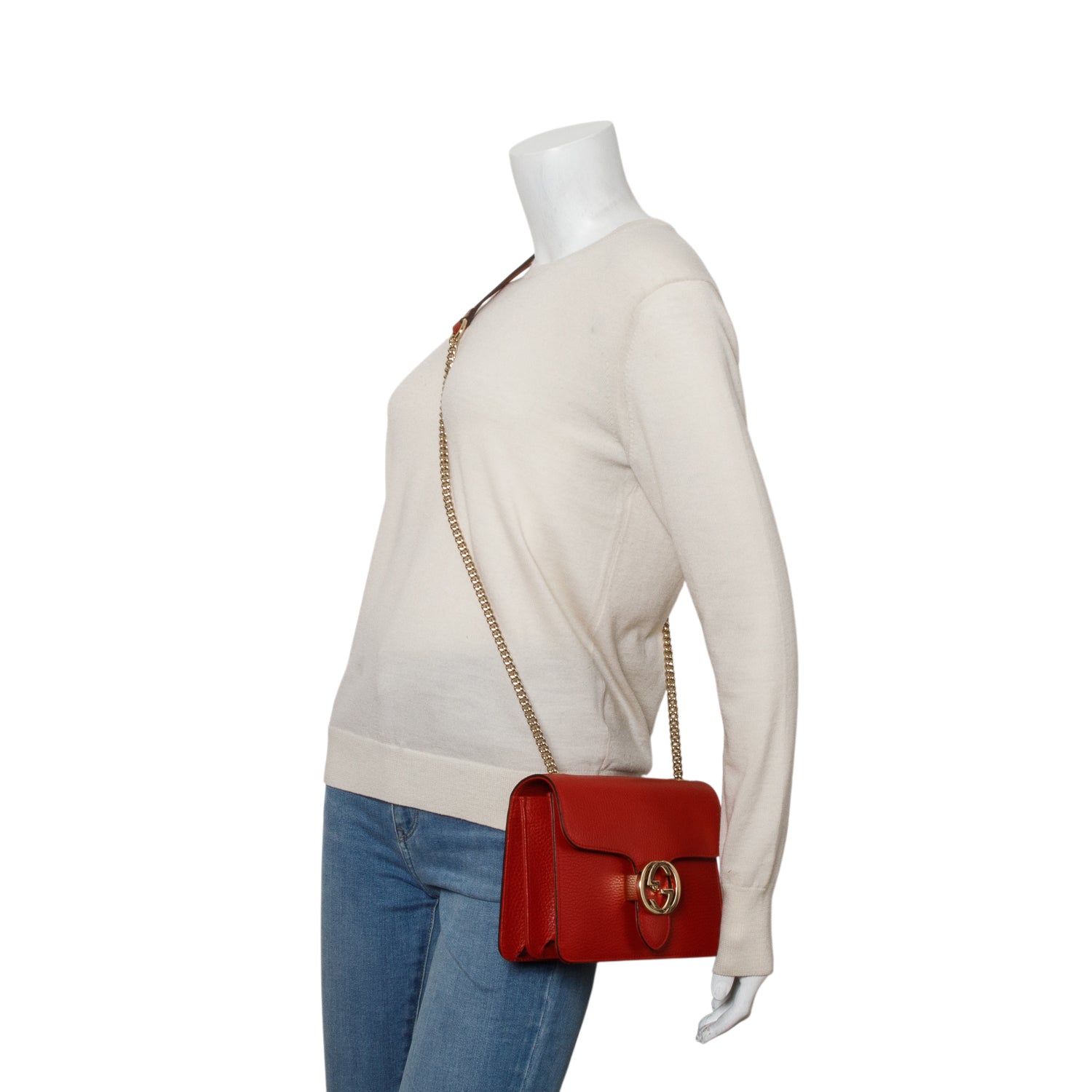 Gucci Red Dollar Calfskin Small Interlocking G Shoulder Bag
