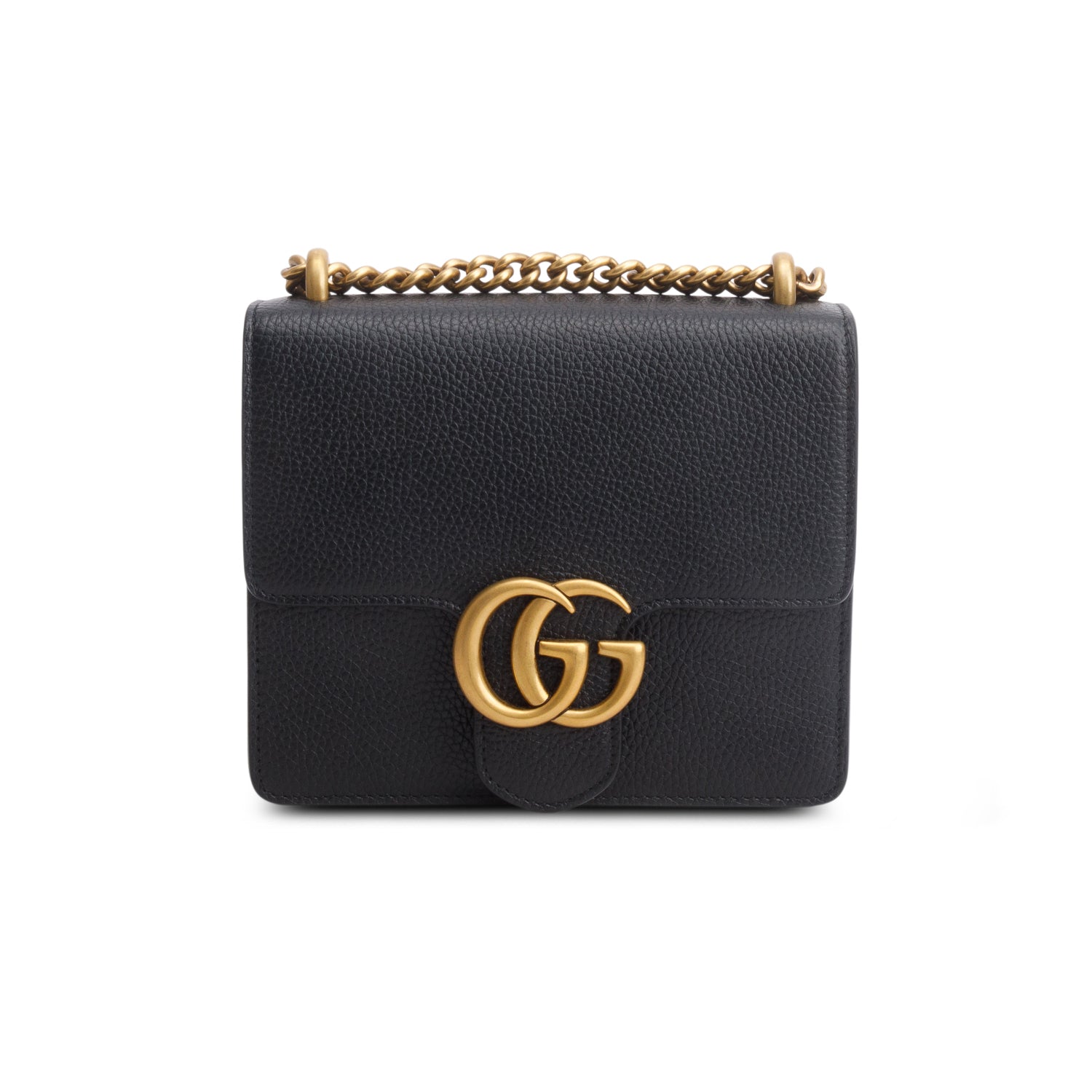 Gucci Black Calfskin Small GG Marmont Chain Handle Bag