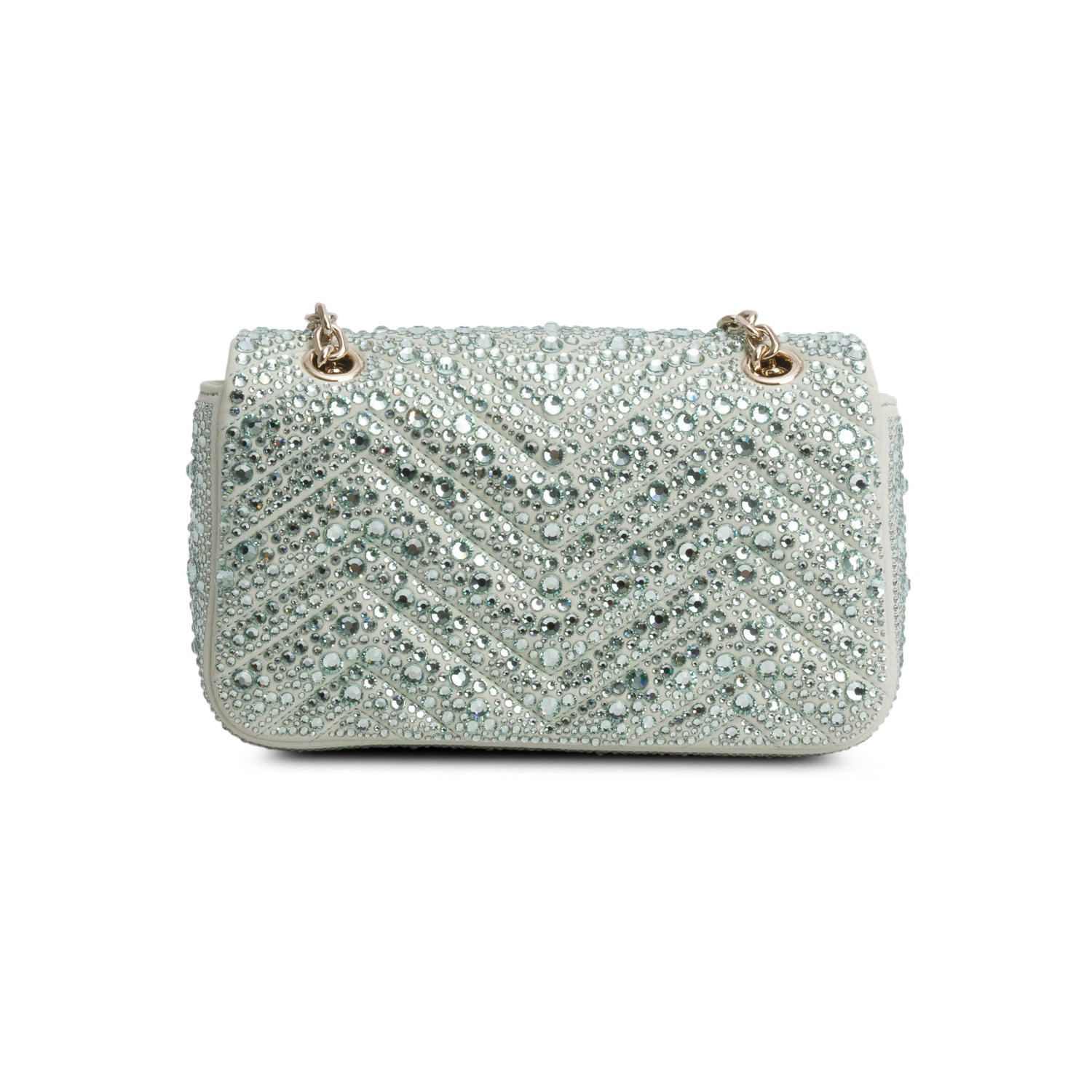 Gucci Green Suede Crystal Matelasse Small GG Marmont Shoulder Bag